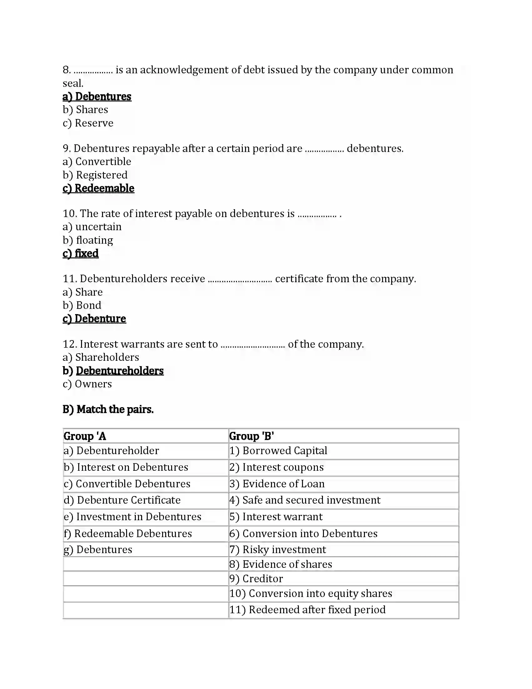 Maharashtra Board Class 12th Secretarial Practice Correspondence with Debenture Holders Revision Note 2
