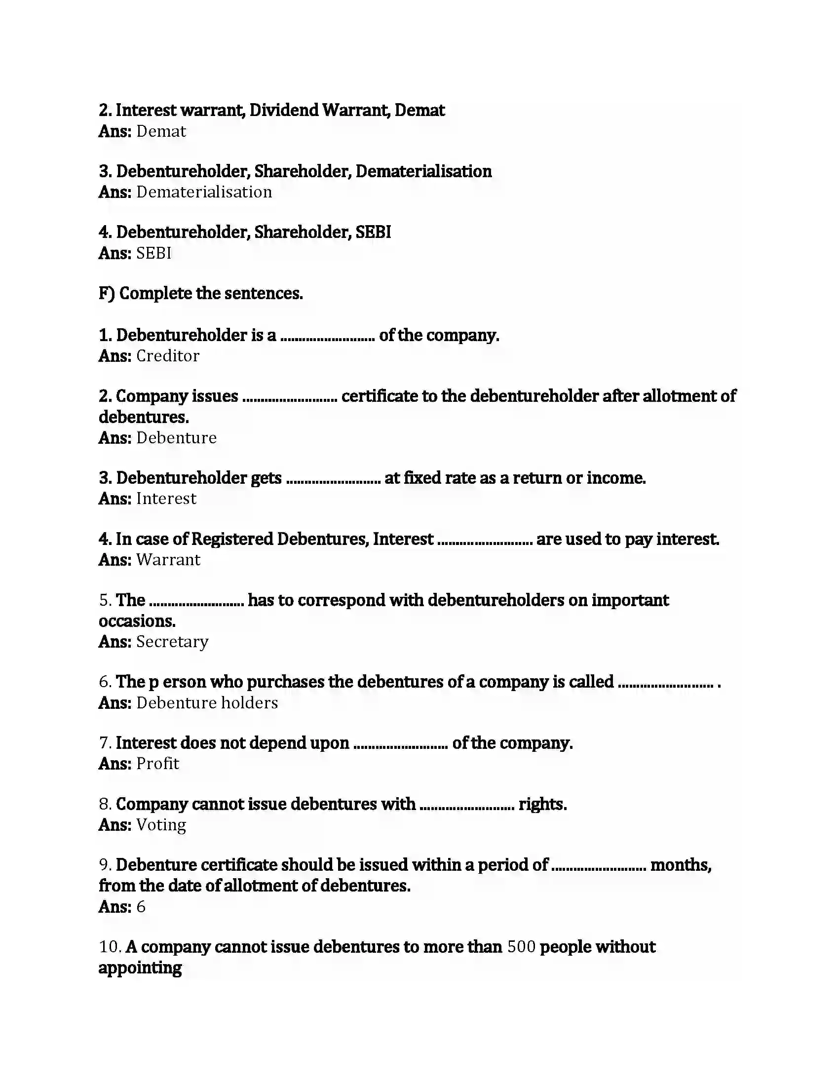 Maharashtra Board Class 12th Secretarial Practice Correspondence with Debenture Holders Revision Note 5