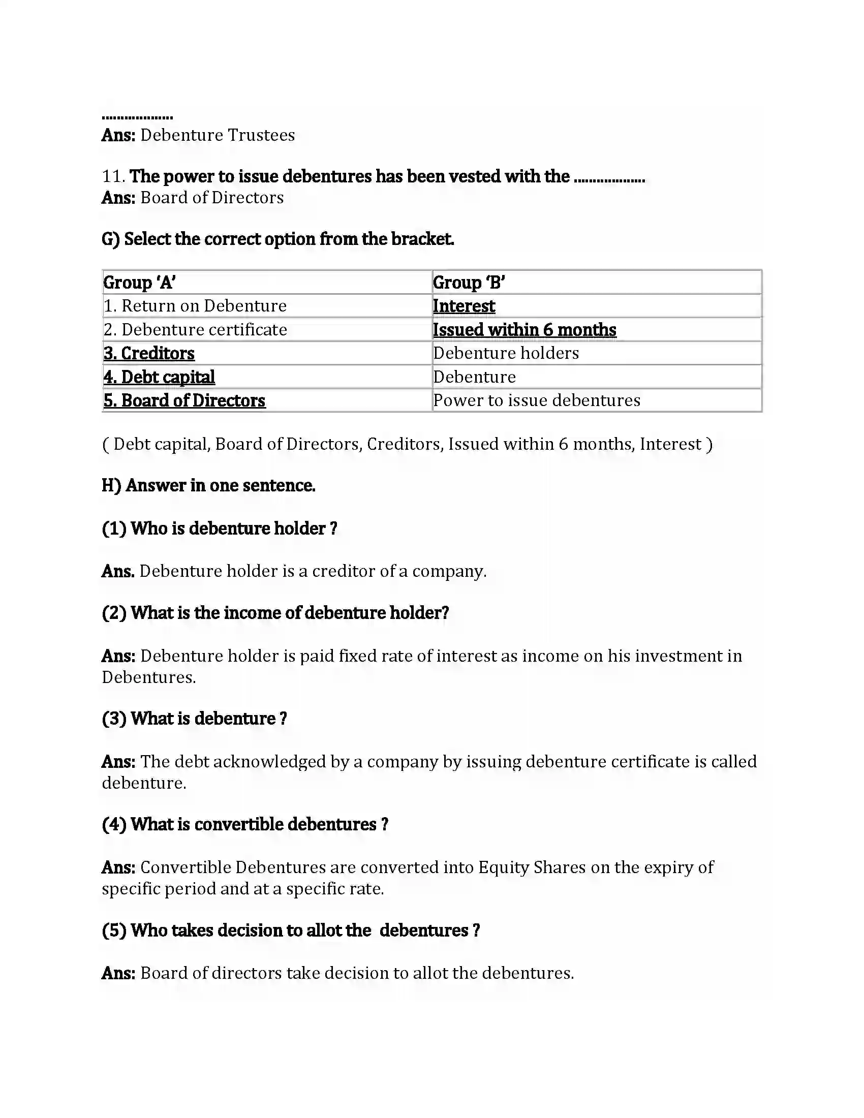 Maharashtra Board Class 12th Secretarial Practice Correspondence with Debenture Holders Revision Note 6