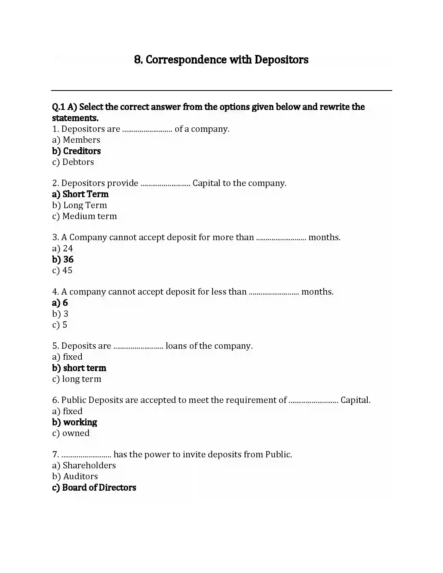 Maharashtra Board Class 12th Secretarial Practice Correspondence with Depositors Revision Note 1
