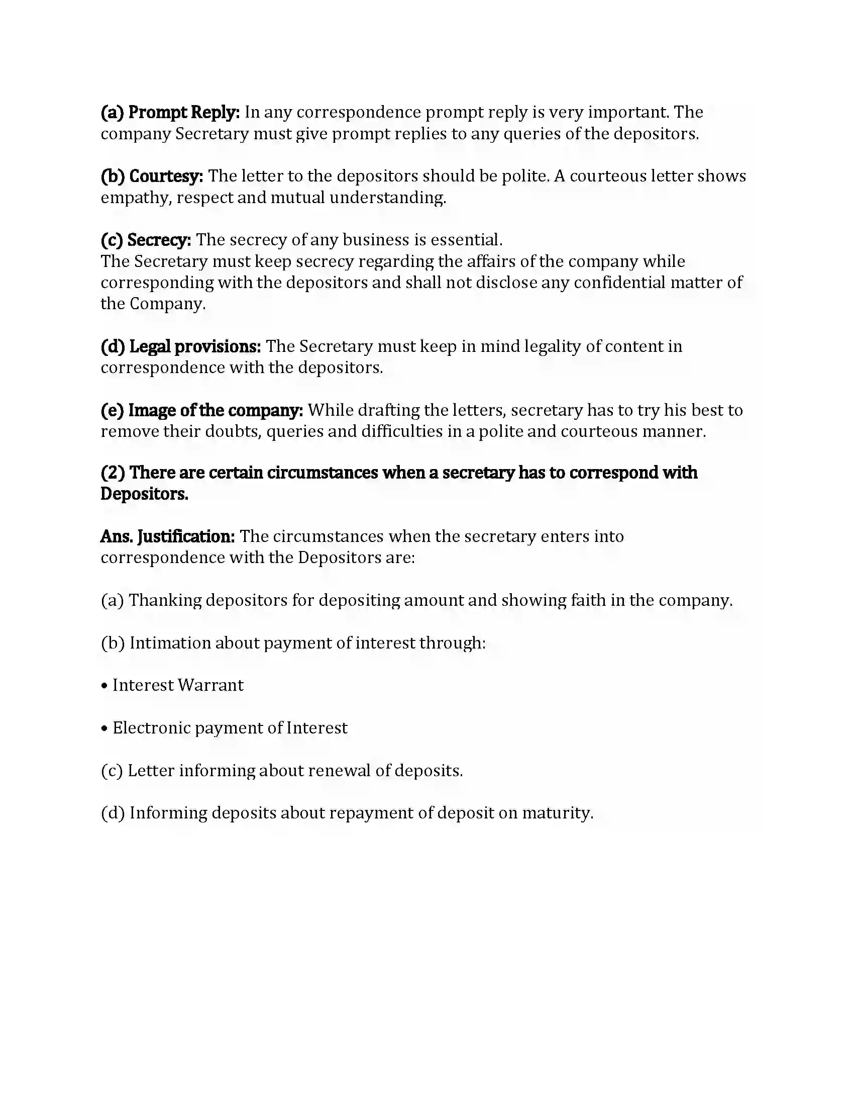 Maharashtra Board Class 12th Secretarial Practice Correspondence with Depositors Revision Note 10