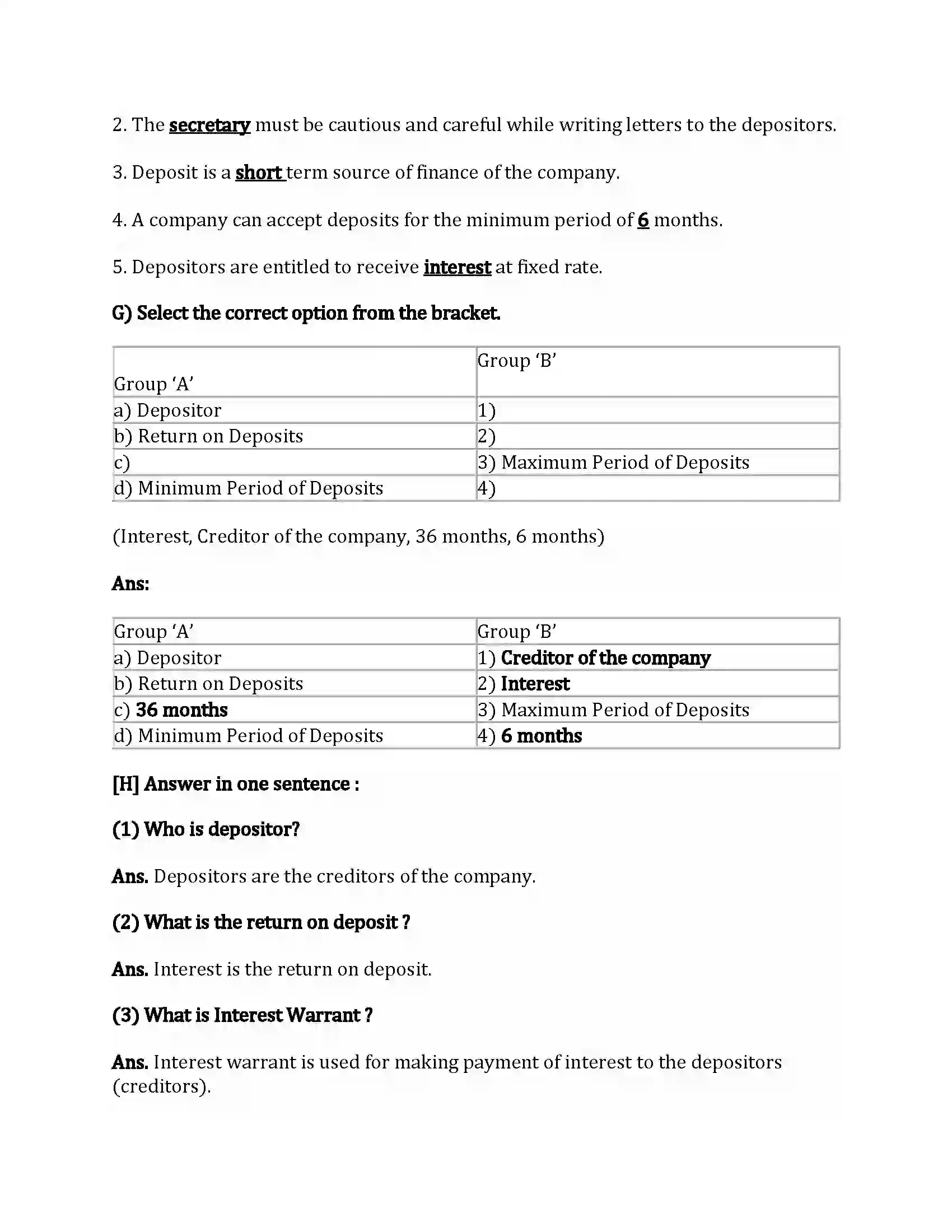 Maharashtra Board Class 12th Secretarial Practice Correspondence with Depositors Revision Note 4