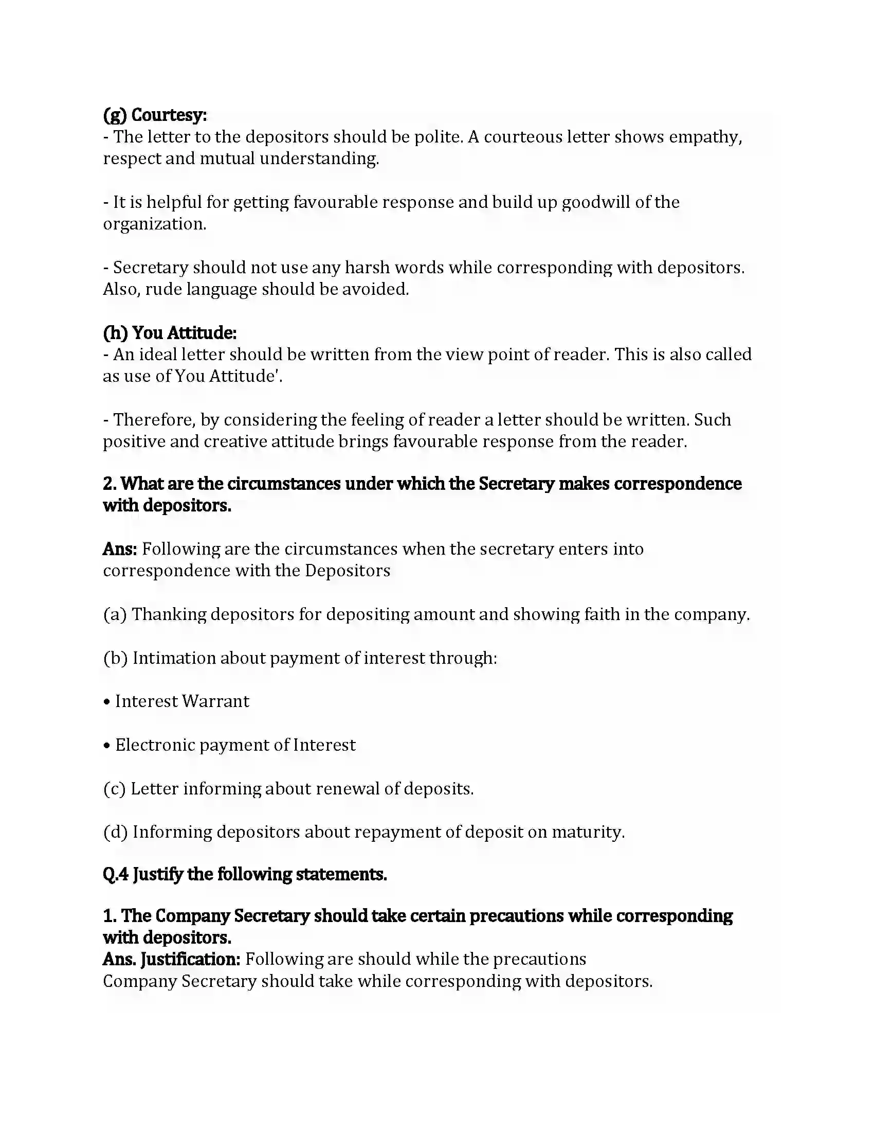 Maharashtra Board Class 12th Secretarial Practice Correspondence with Depositors Revision Note 9