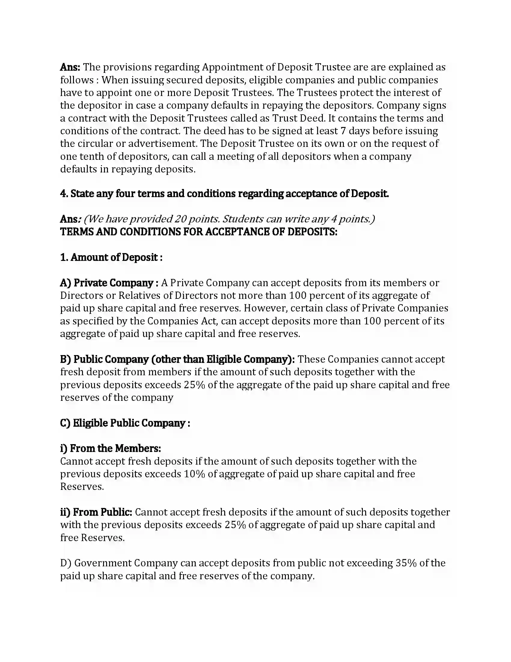 Maharashtra Board Class 12th Secretarial Practice Deposits Revision Note 16