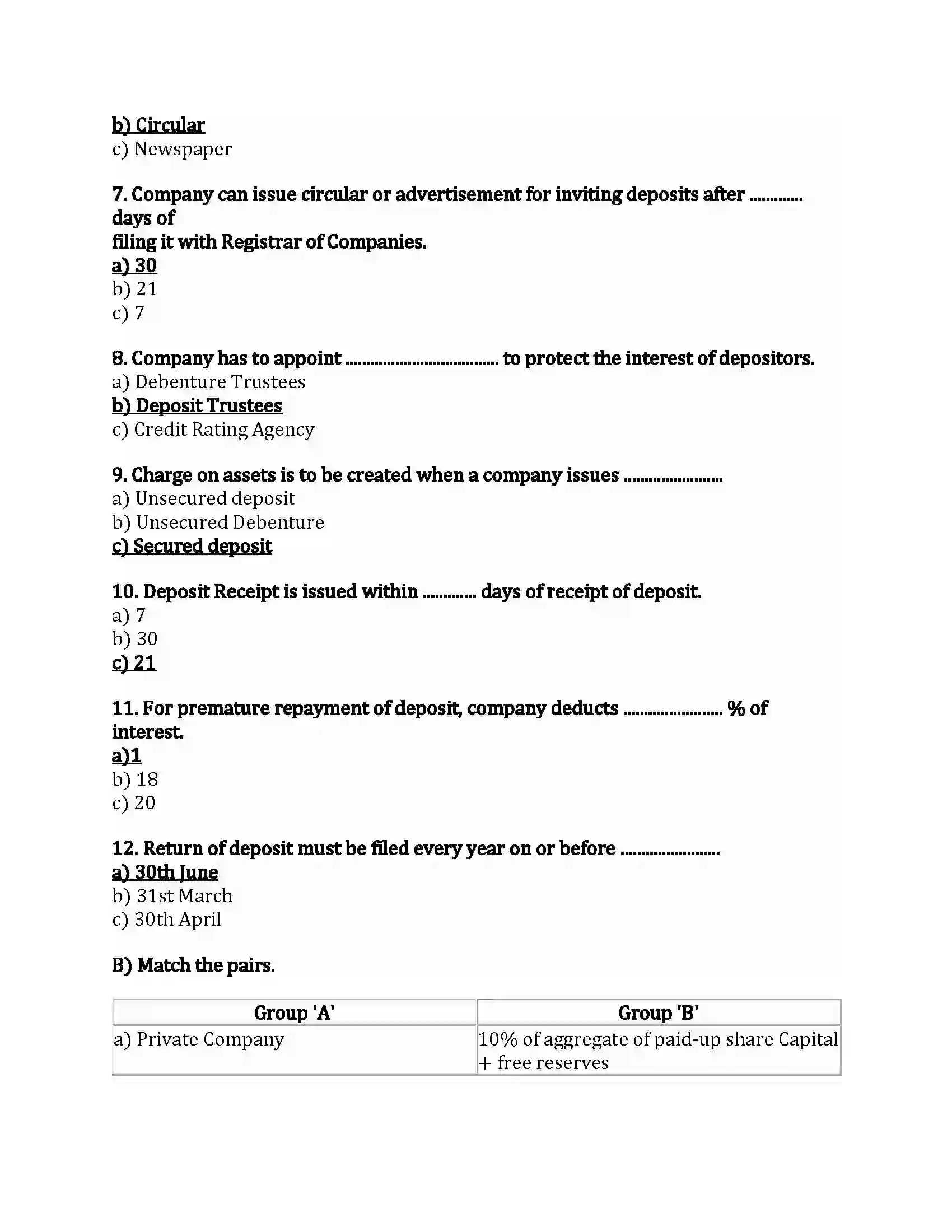 Maharashtra Board Class 12th Secretarial Practice Deposits Revision Note 2