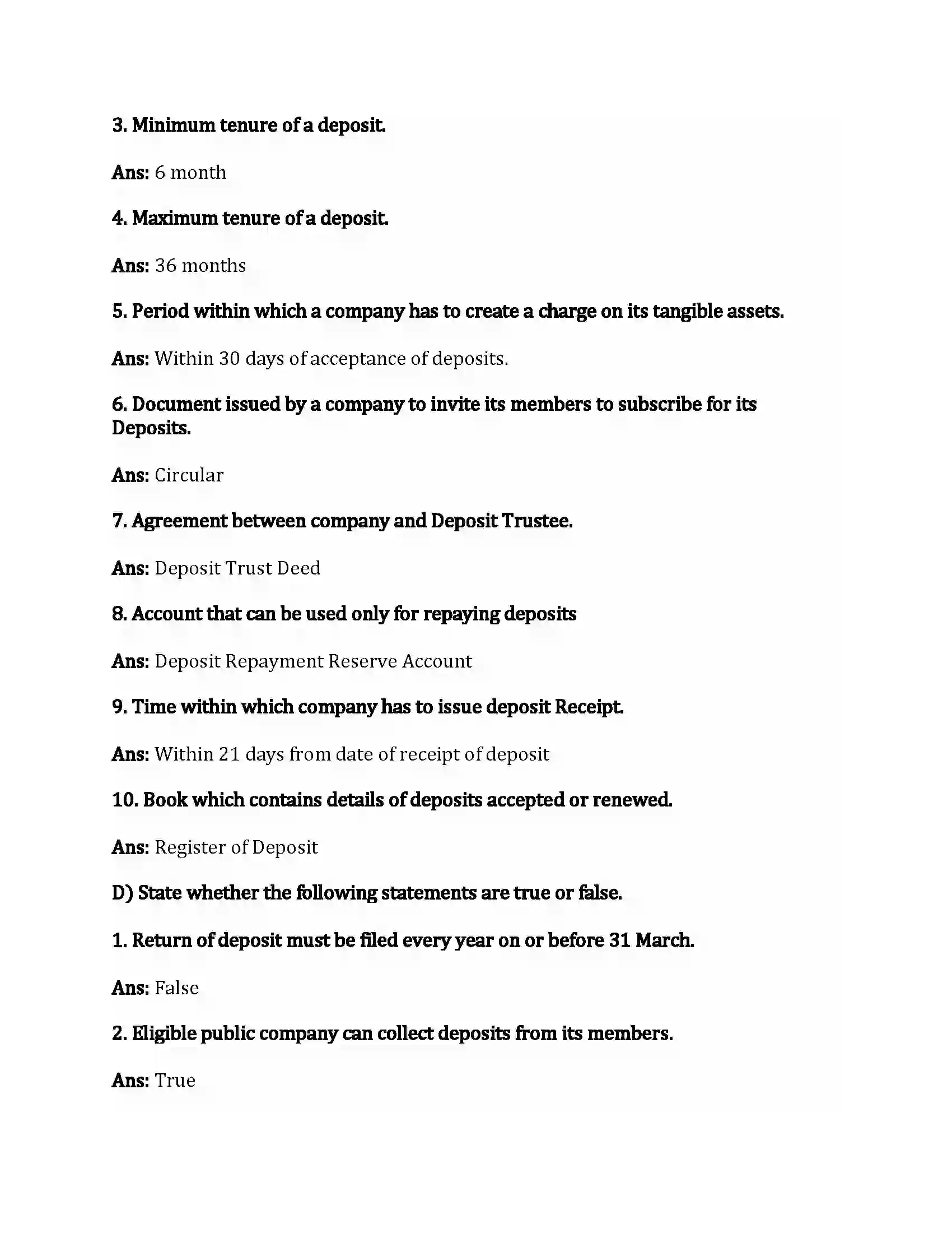 Maharashtra Board Class 12th Secretarial Practice Deposits Revision Note 4