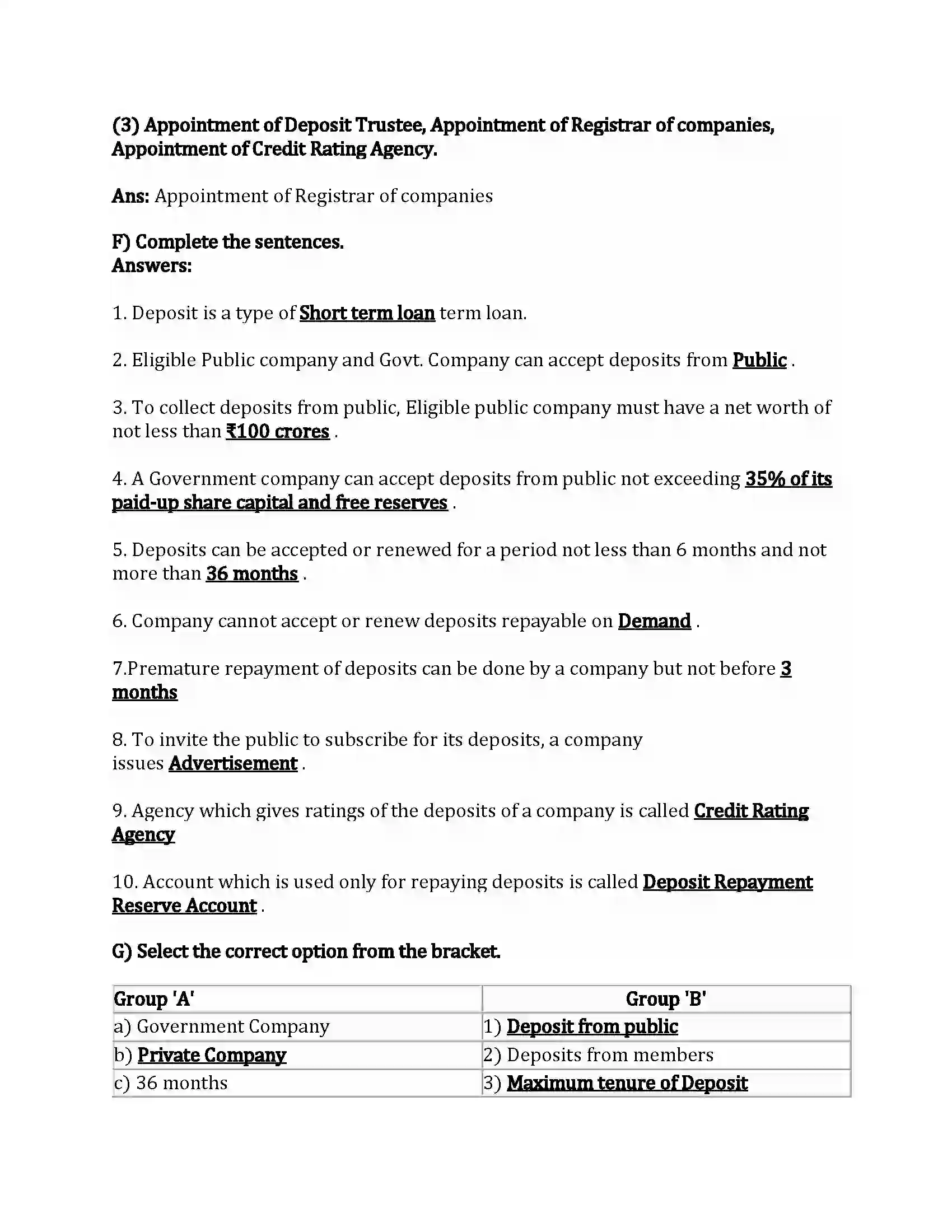 Maharashtra Board Class 12th Secretarial Practice Deposits Revision Note 6