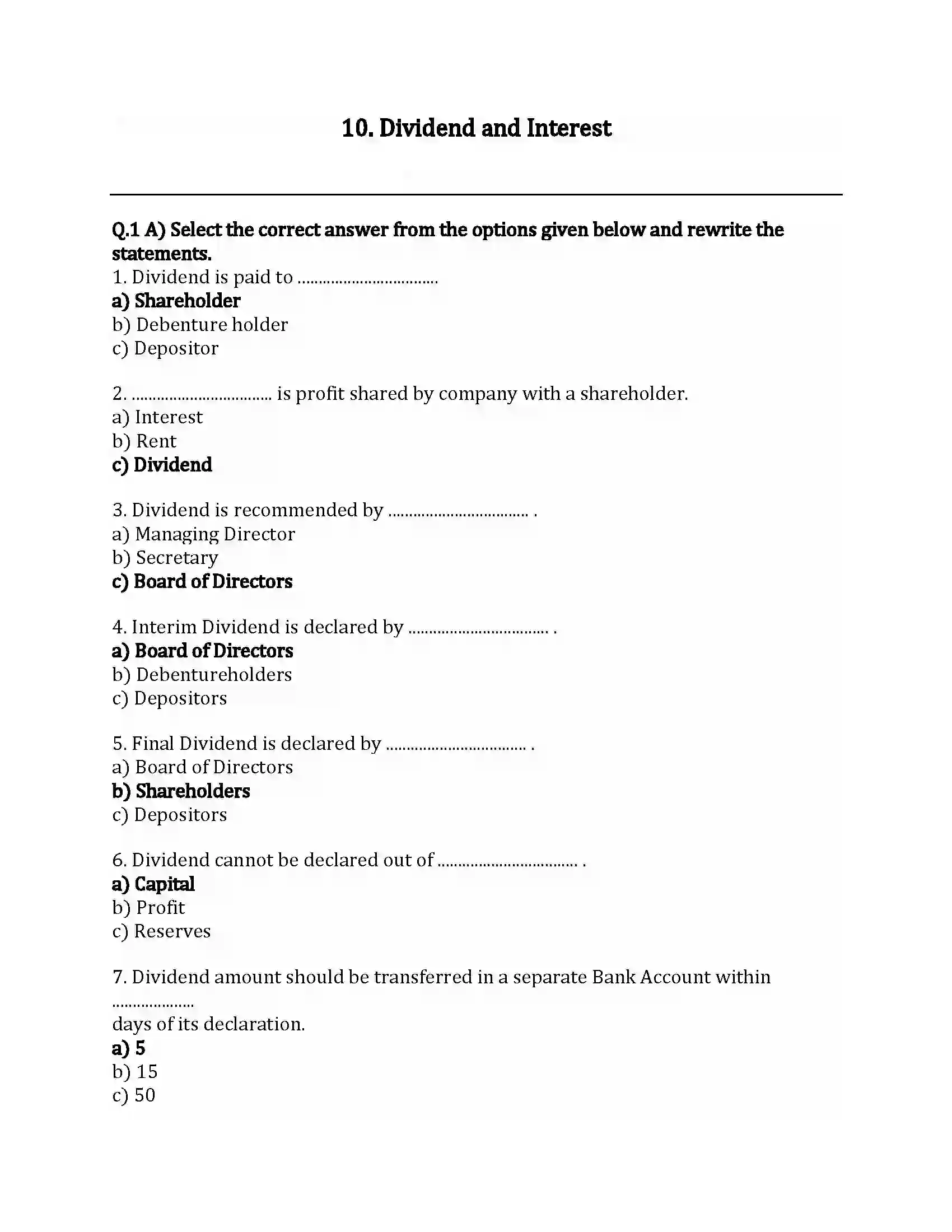 Maharashtra Board Class 12th Secretarial Practice Dividend and Interest Revision Note 1