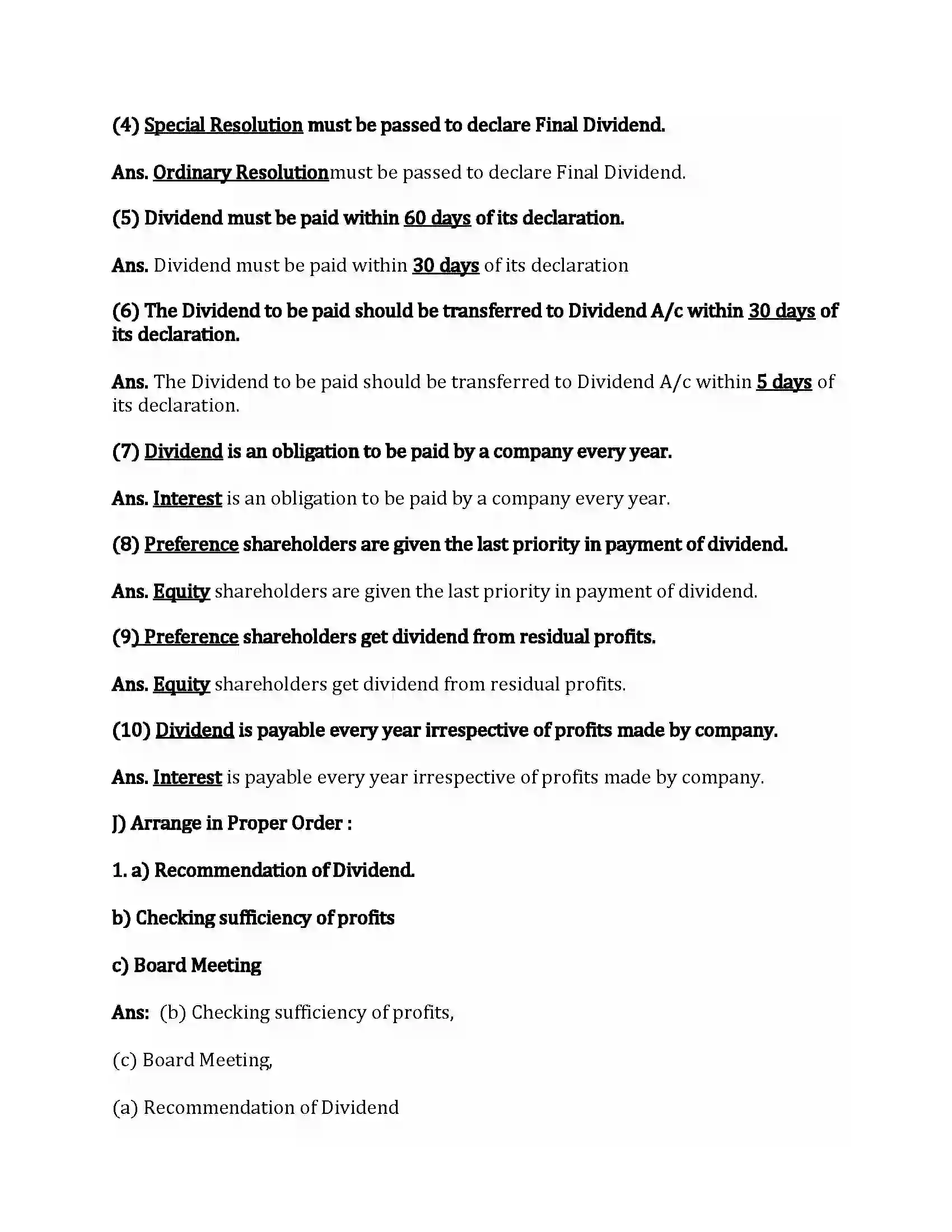 Maharashtra Board Class 12th Secretarial Practice Dividend and Interest Revision Note 10