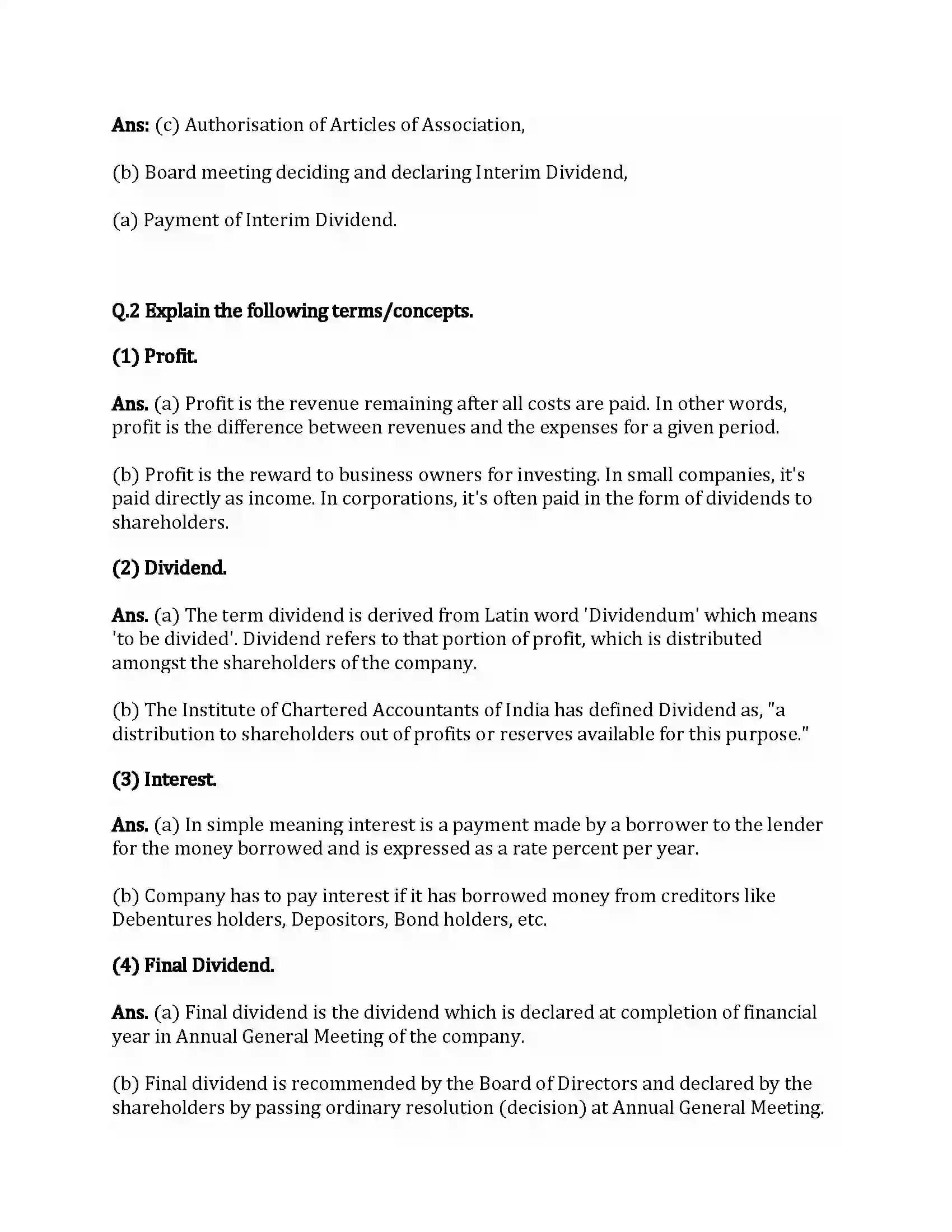 Maharashtra Board Class 12th Secretarial Practice Dividend and Interest Revision Note 12