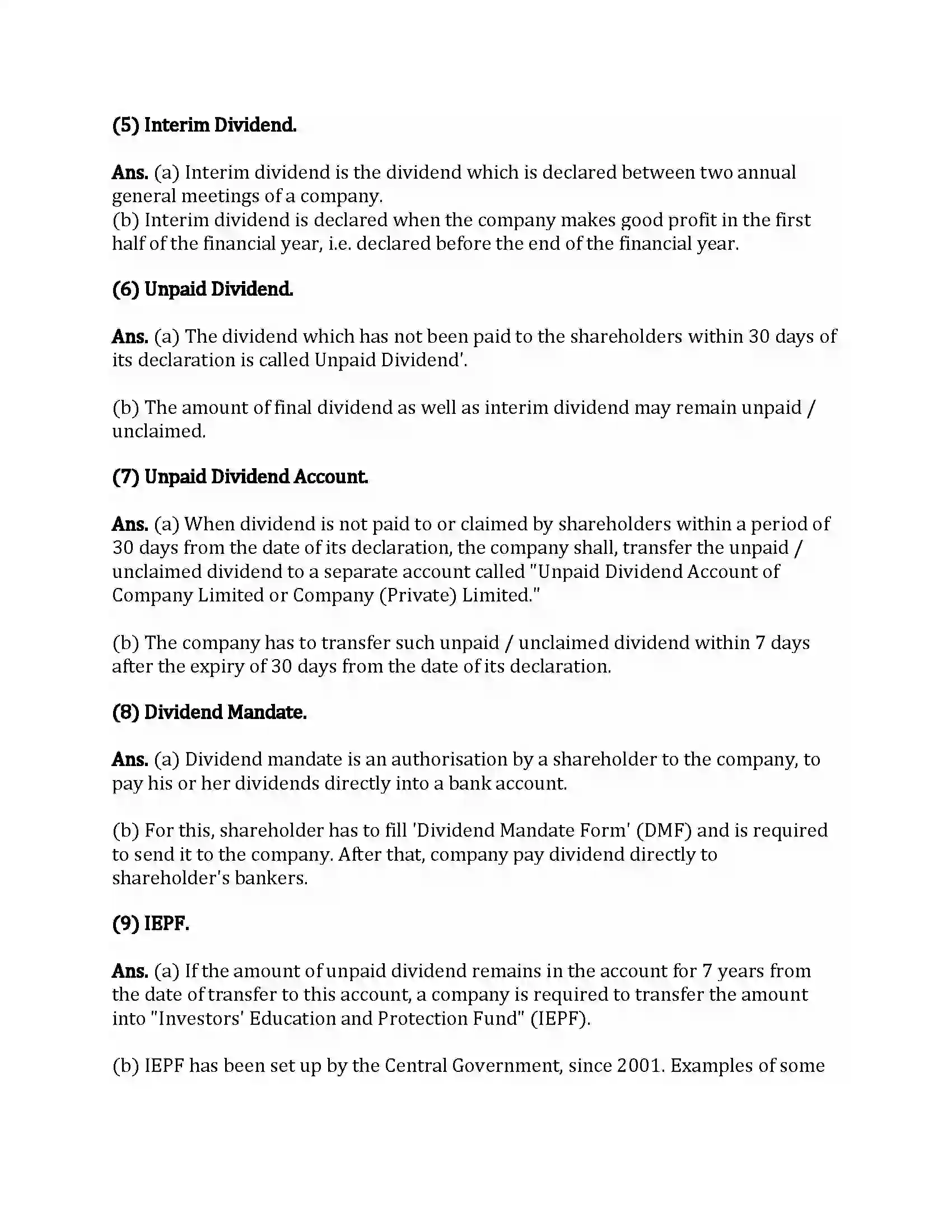 Maharashtra Board Class 12th Secretarial Practice Dividend and Interest Revision Note 13