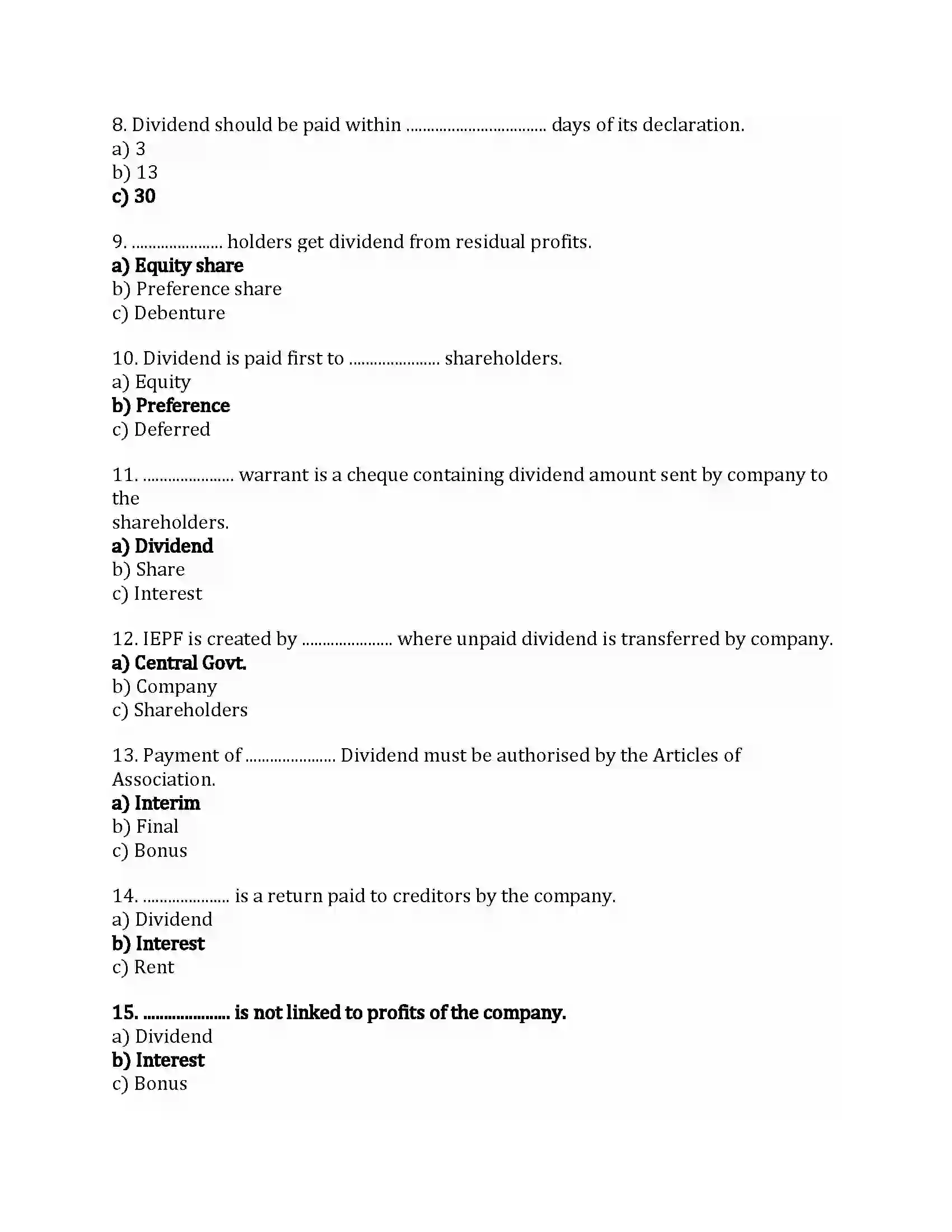 Maharashtra Board Class 12th Secretarial Practice Dividend and Interest Revision Note 2