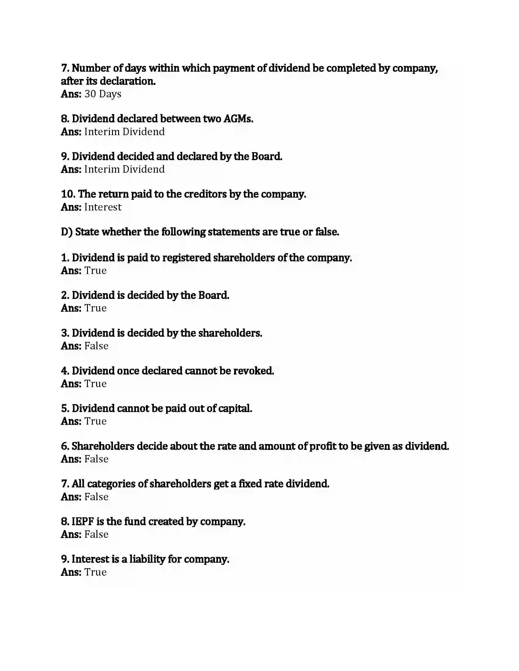 Maharashtra Board Class 12th Secretarial Practice Dividend and Interest Revision Note 5
