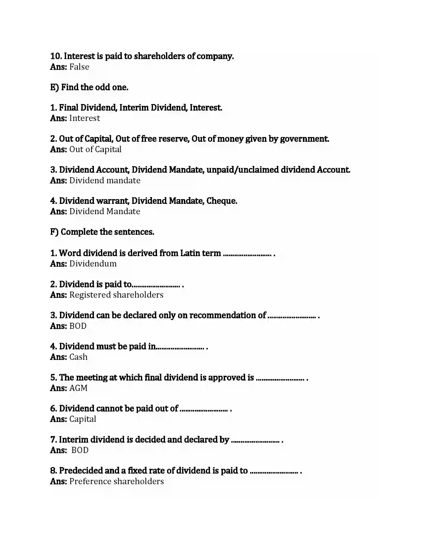 Maharashtra Board Class 12th Secretarial Practice Dividend and Interest Revision Note 6