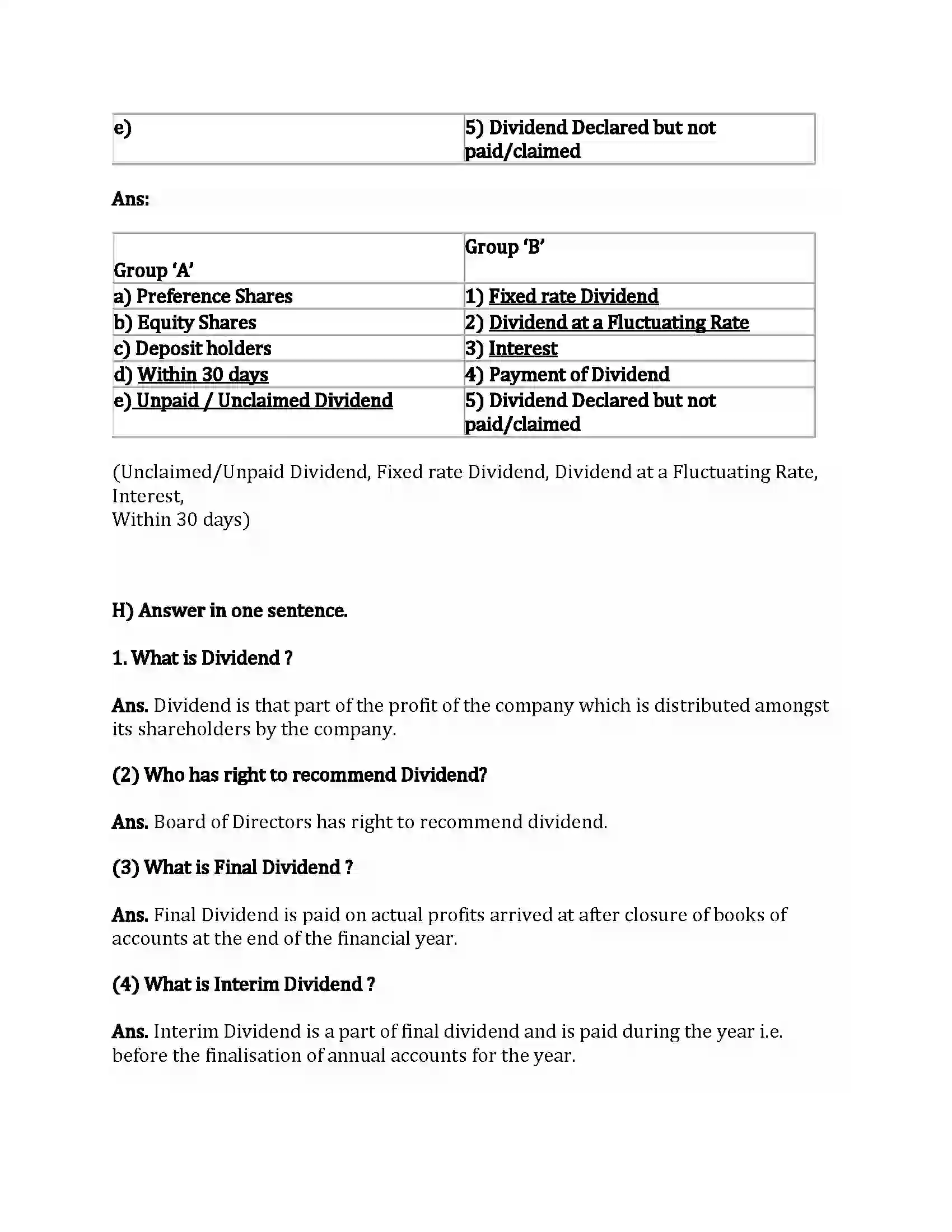 Maharashtra Board Class 12th Secretarial Practice Dividend and Interest Revision Note 8
