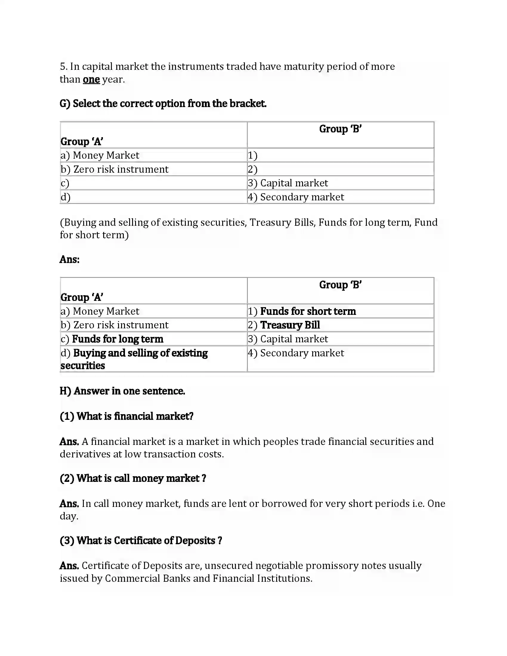 Maharashtra Board Class 12th Secretarial Practice Financial Market Revision Note 4