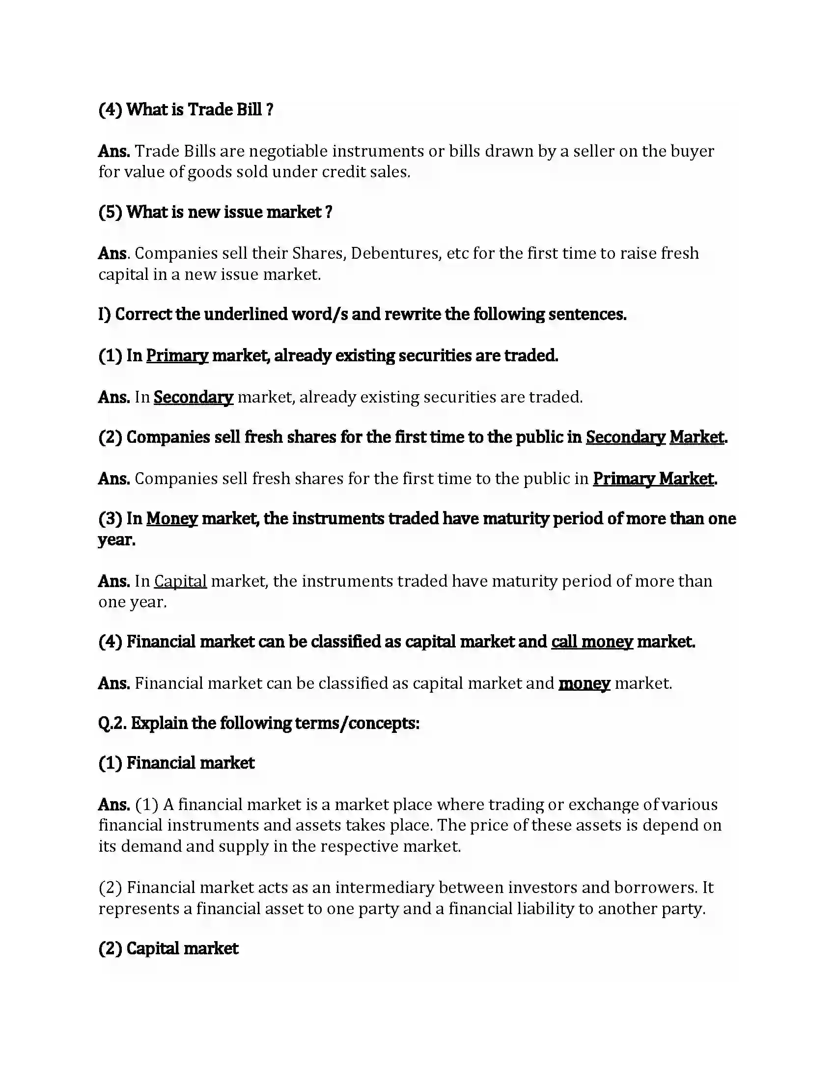 Maharashtra Board Class 12th Secretarial Practice Financial Market Revision Note 5