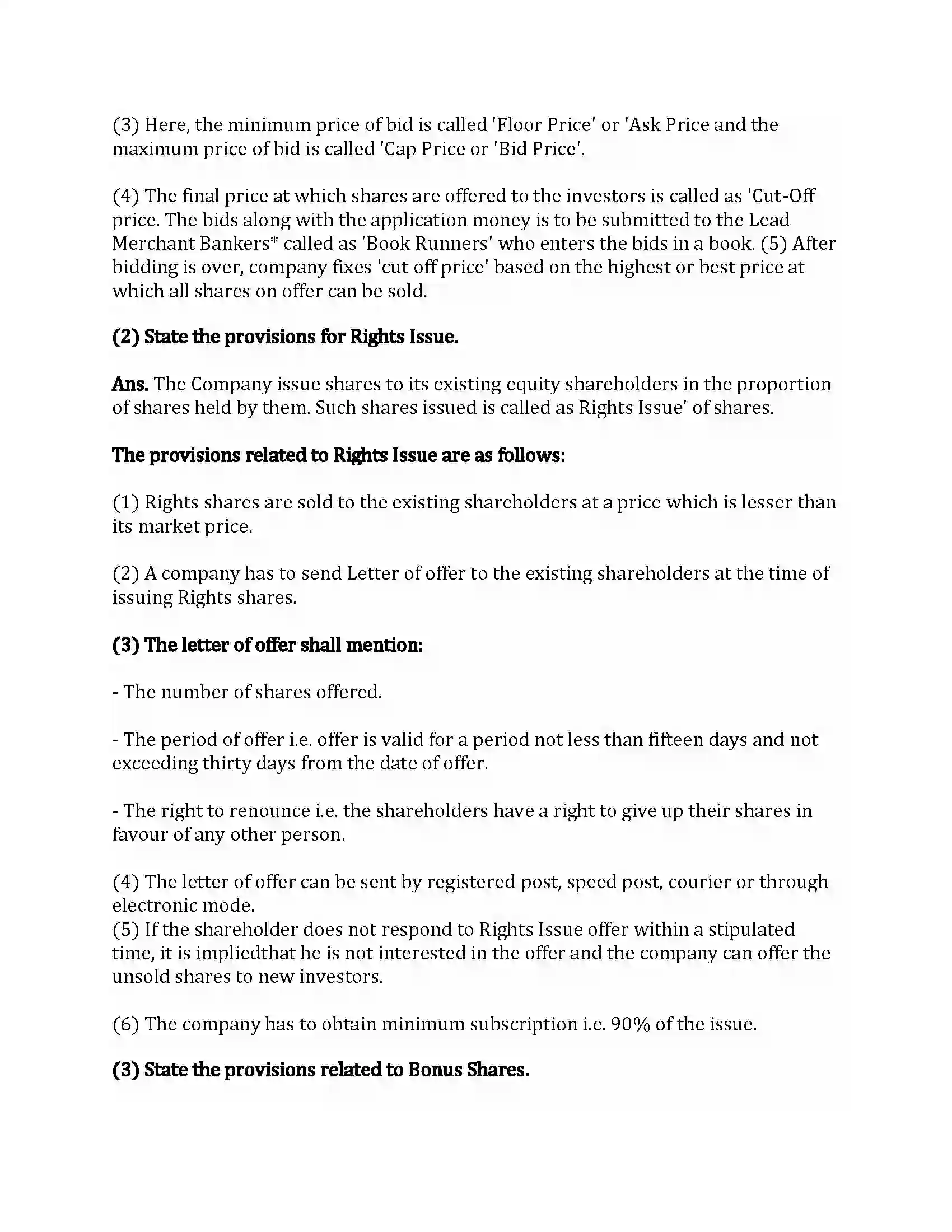 Maharashtra Board Class 12th Secretarial Practice Issue of Shares Revision Note 22