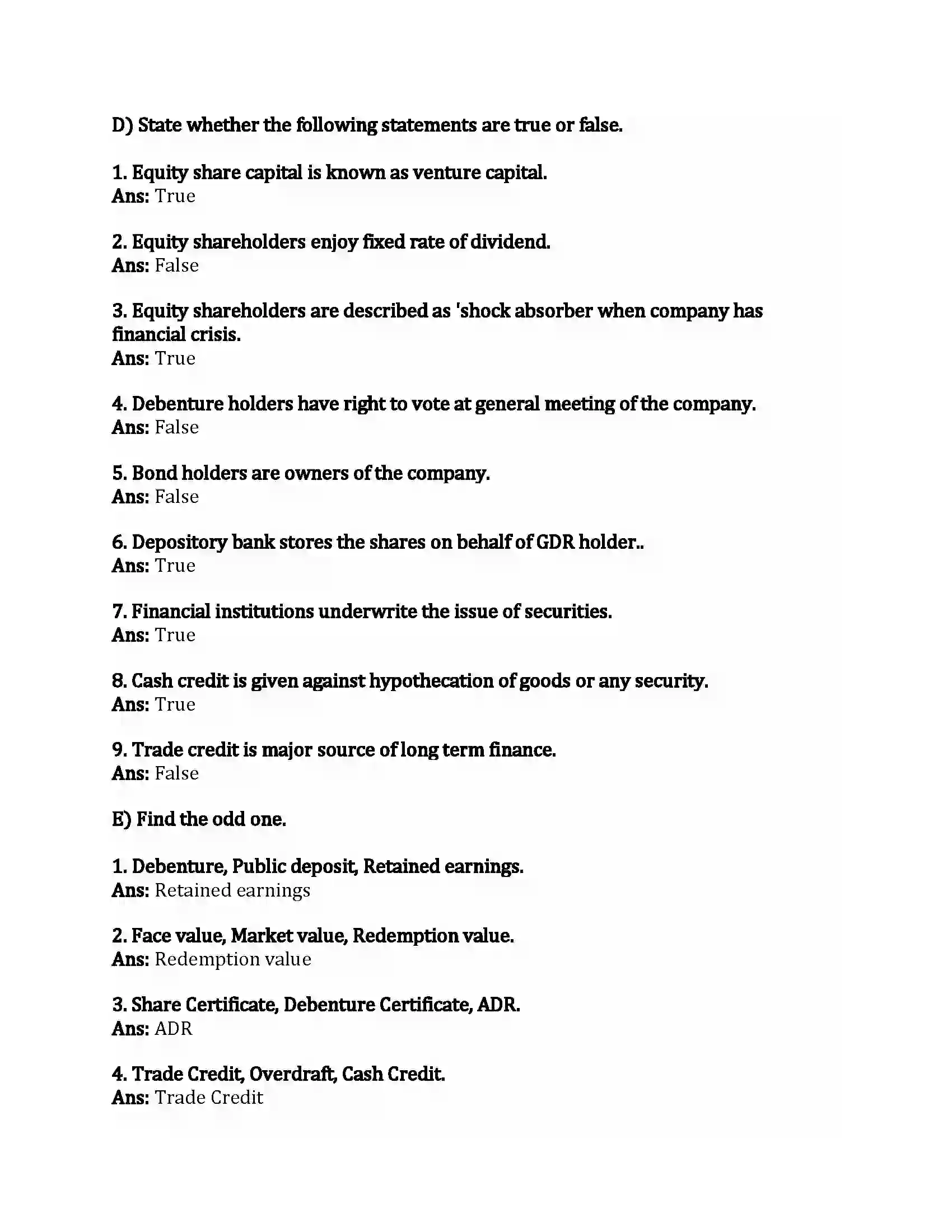 Maharashtra Board Class 12th Secretarial Practice Sources of Corporate Finance Revision Note 5