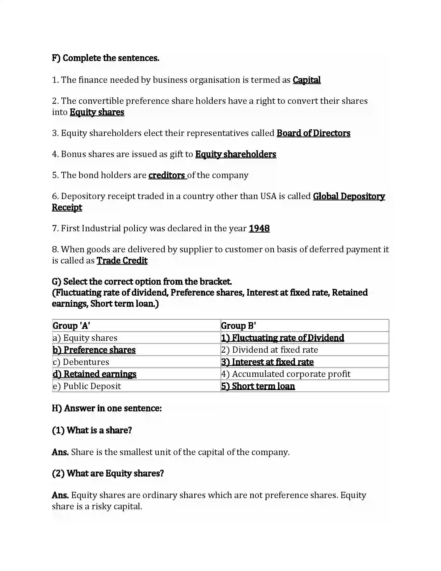 Maharashtra Board Class 12th Secretarial Practice Sources of Corporate Finance Revision Note 6