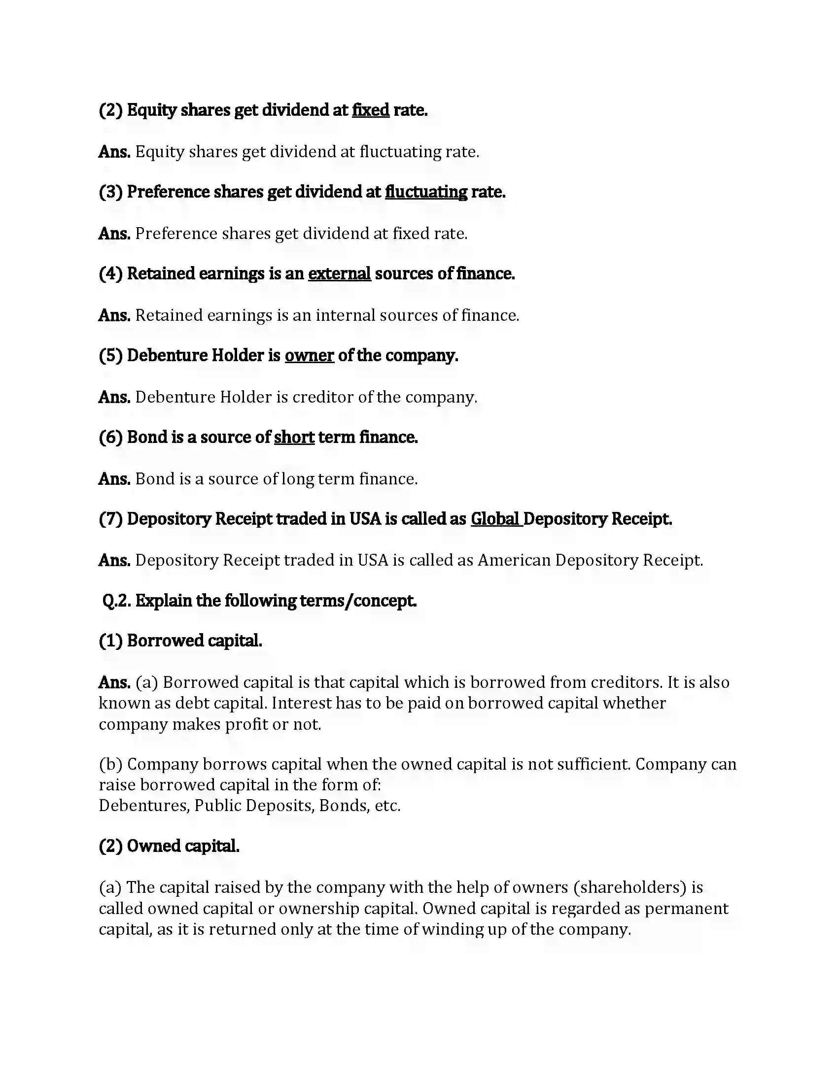 Maharashtra Board Class 12th Secretarial Practice Sources of Corporate Finance Revision Note 8