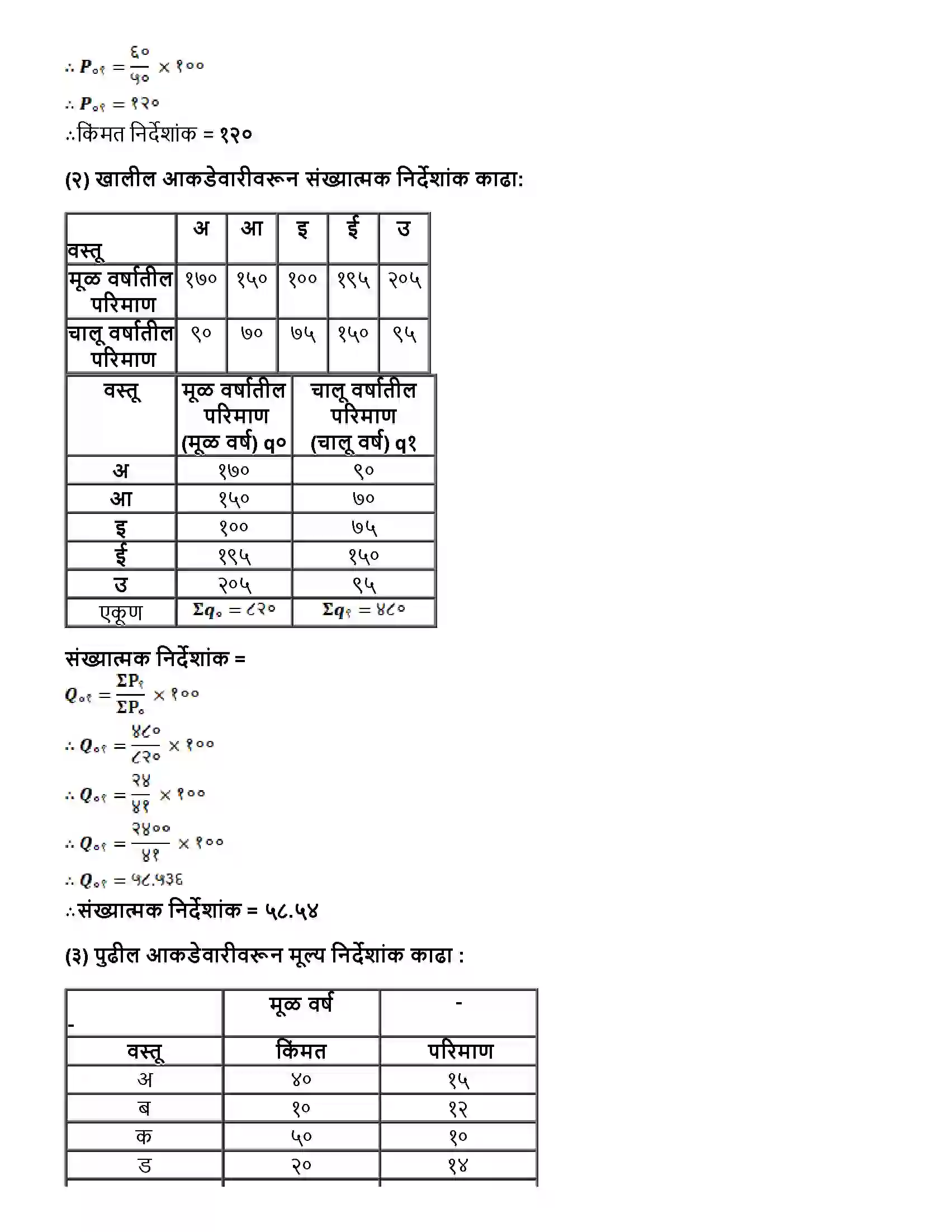 Maharashtra Board Class 12th अर्थशास्त्र निर्देशांक Revision Note 3
