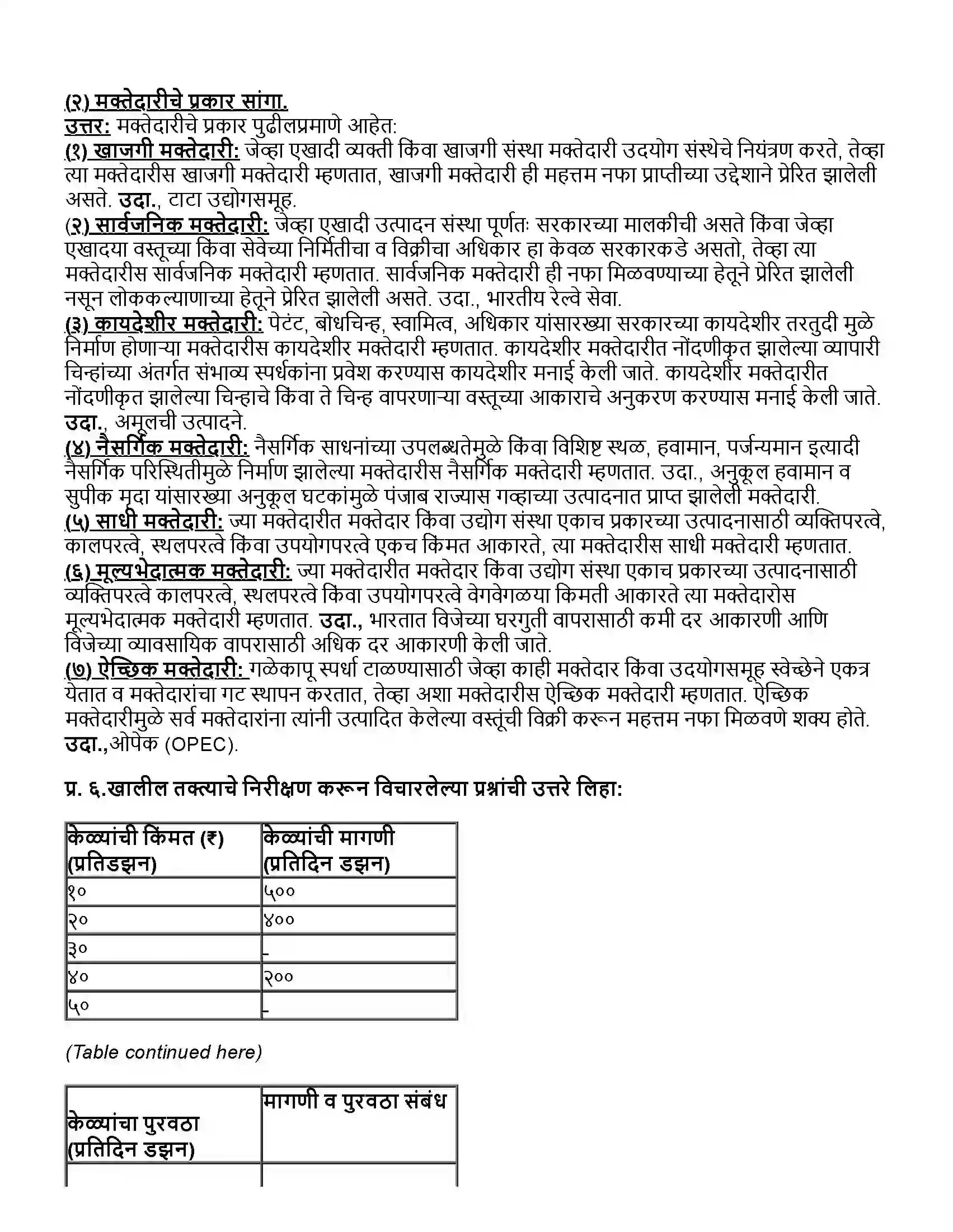 Maharashtra Board Class 12th अर्थशास्त्र बाजाराचे प्रकार Revision Note 3