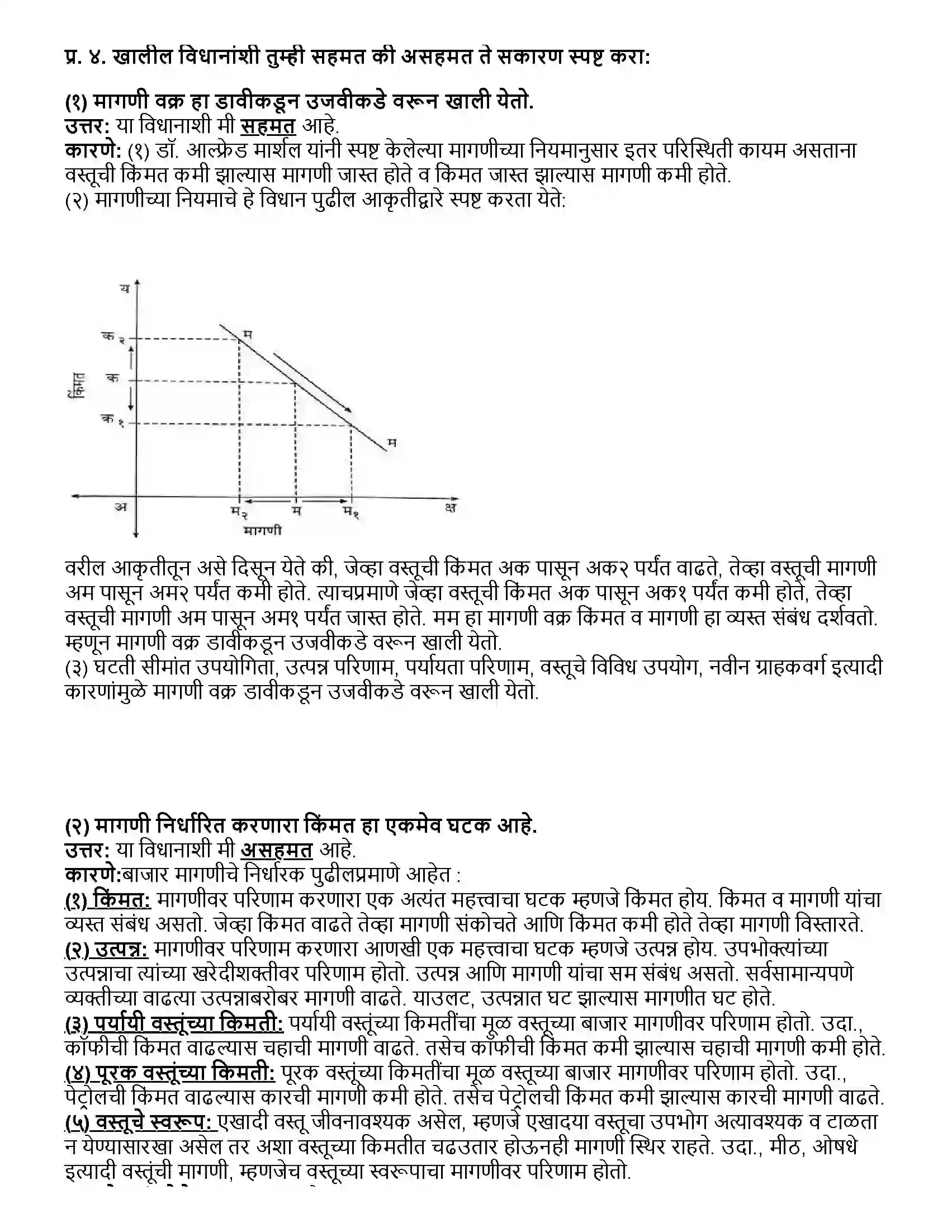 Maharashtra Board Class 12th अर्थशास्त्र ३.अ) मागणीचे विश्लेषण Revision Note 3