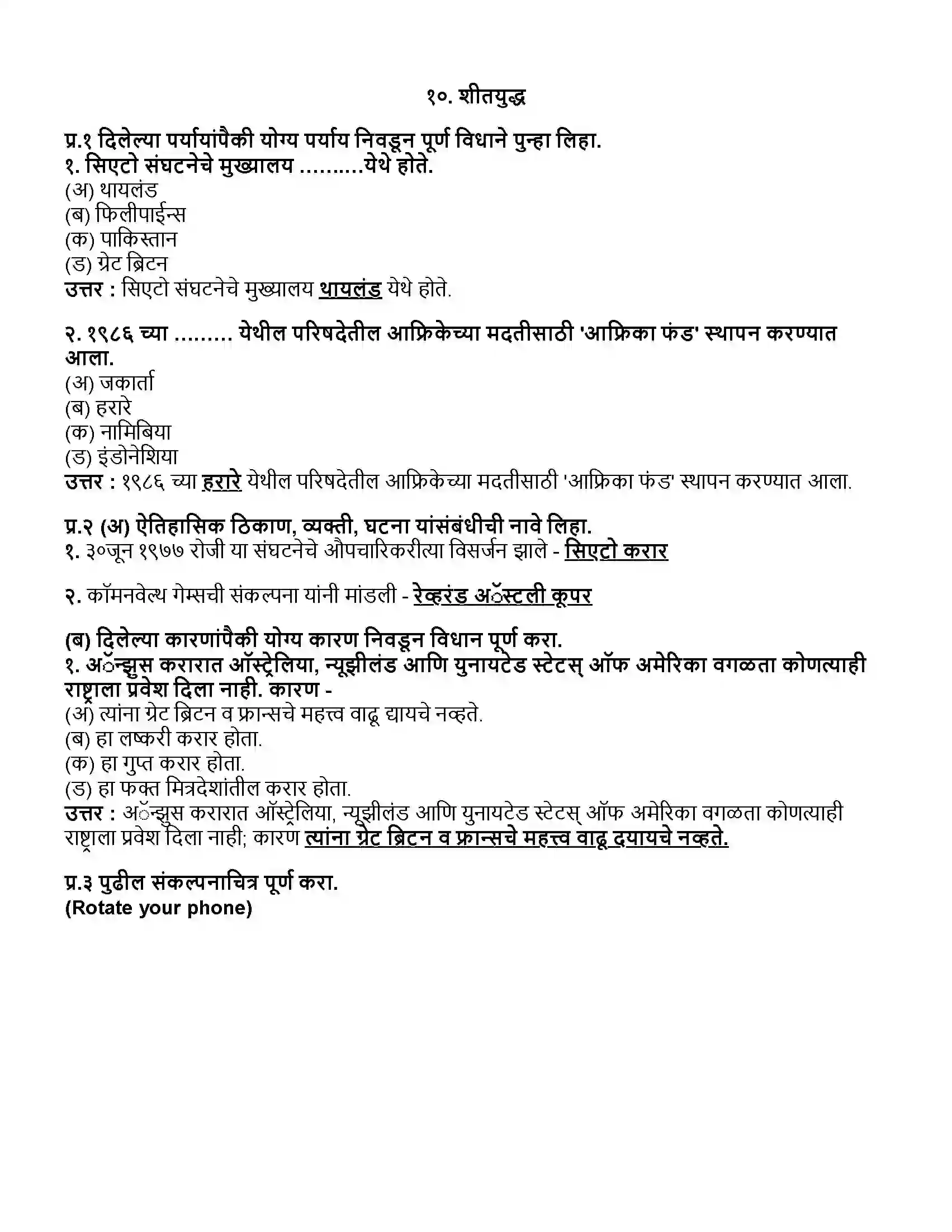 Maharashtra Board Class 12th इतिहास शीतयुद्ध Revision Note 1