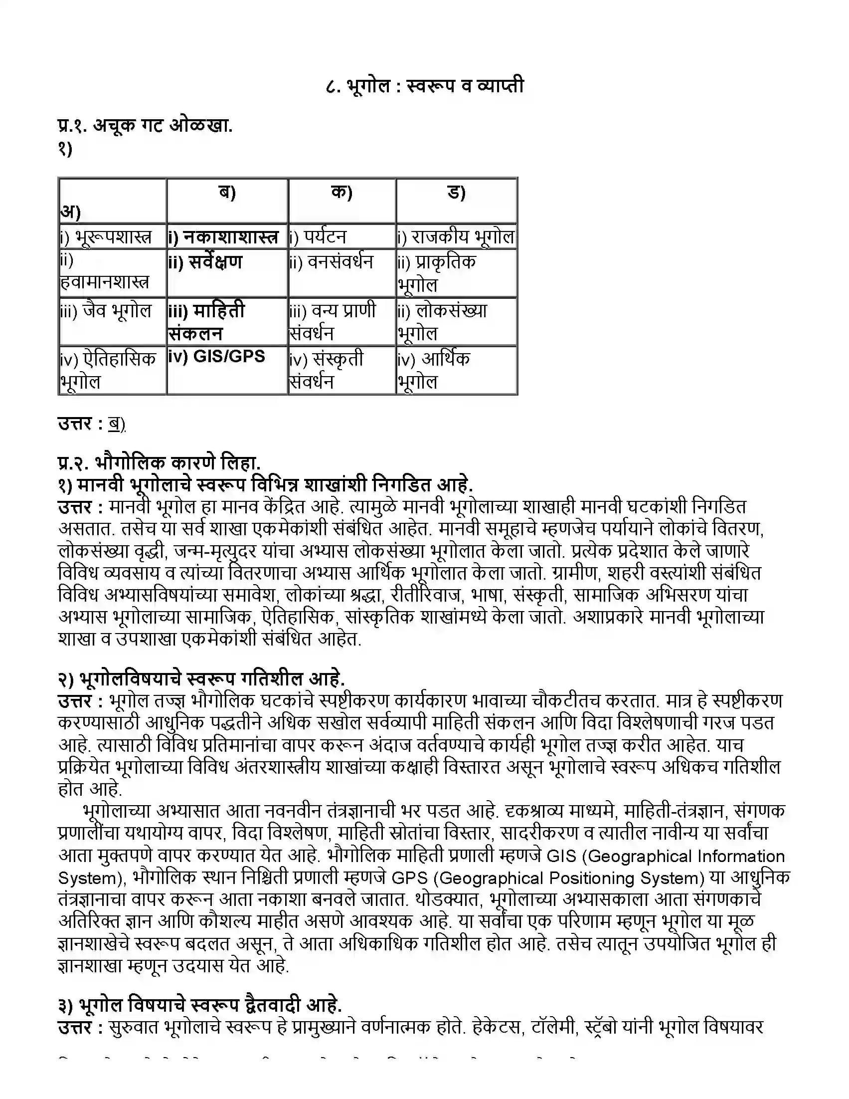 Maharashtra Board Class 12th भूगोल भूगोल - स्वरूप व व्याप्ती Revision Note 1