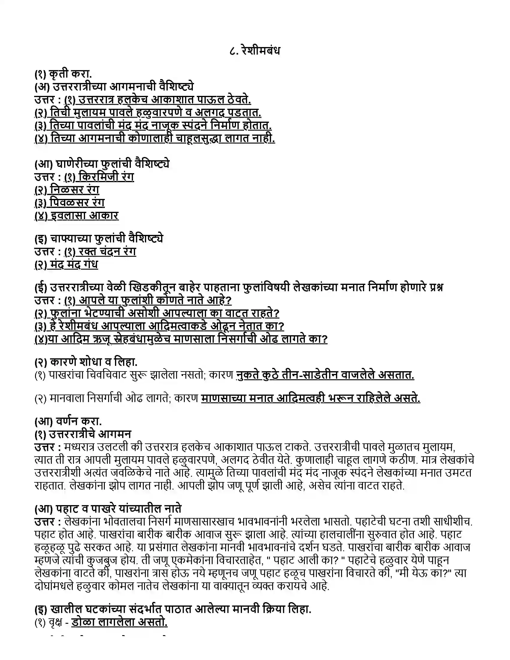 Maharashtra Board Class 12th मराठी भाग - २ रेशीमबंध - डॉ. यू. म. पठाण Revision Note 1