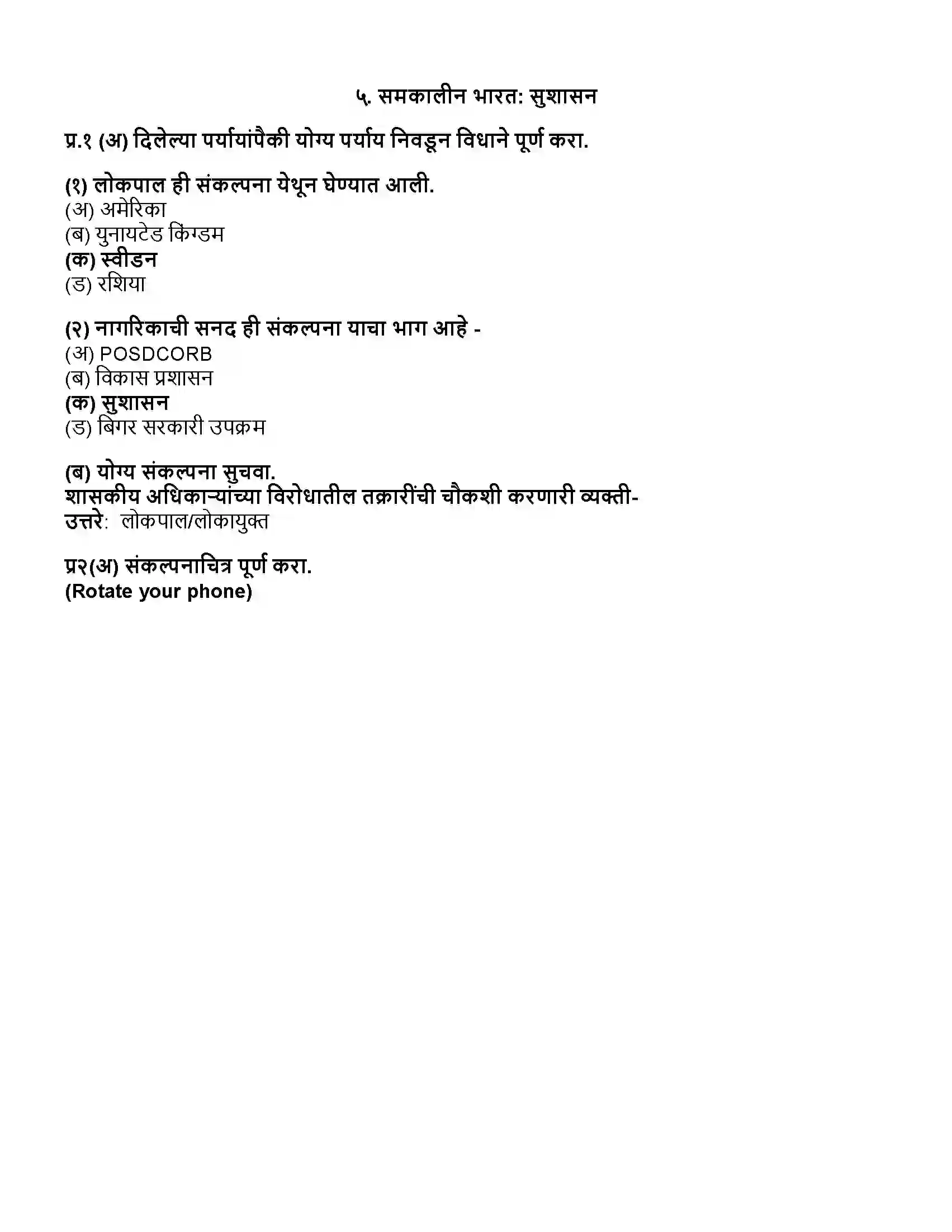 Maharashtra Board Class 12th राज्यशास्त्र समकालीन भारत - सुशासन Revision Note 1
