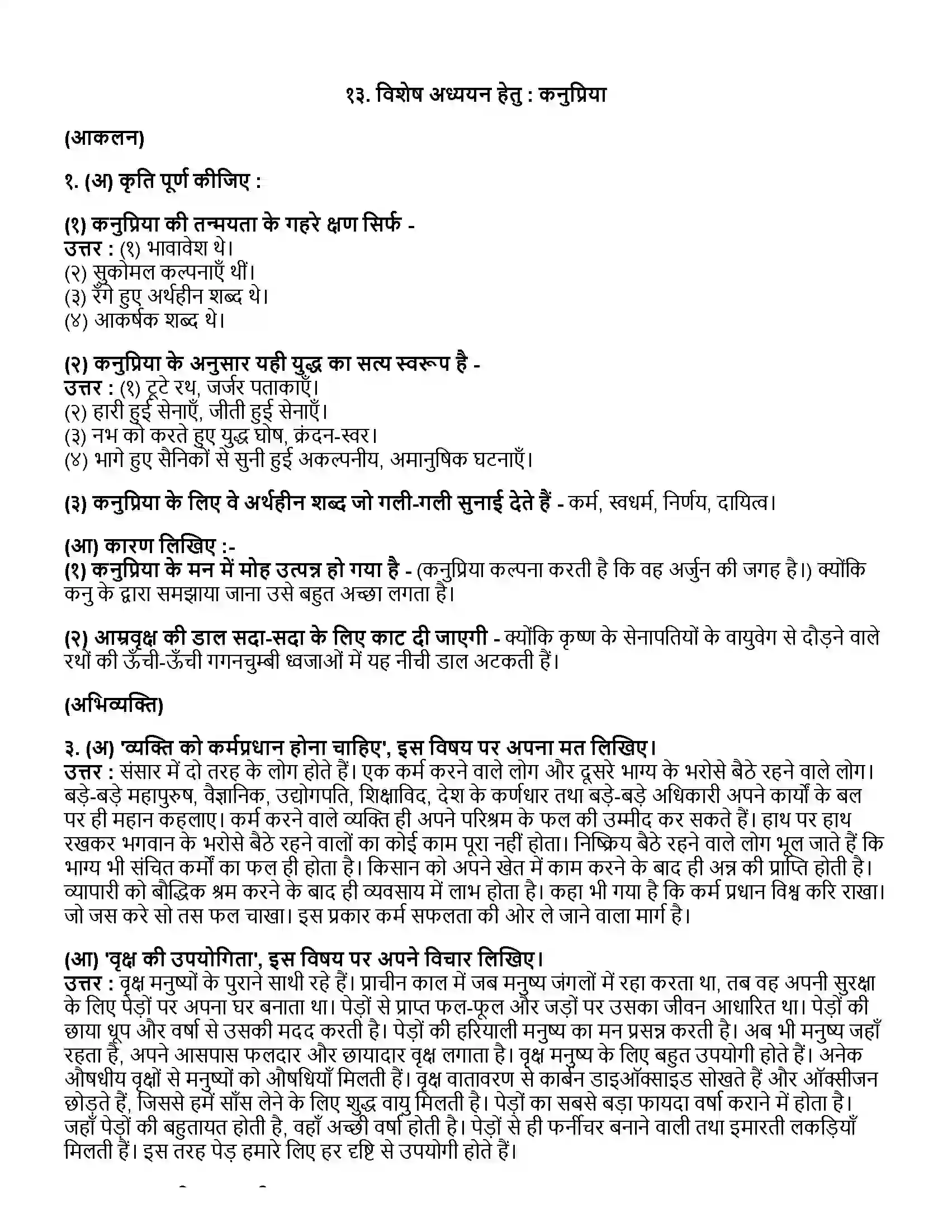 Maharashtra Board Class 12th हिंदी कनुप्रिया Revision Note 1