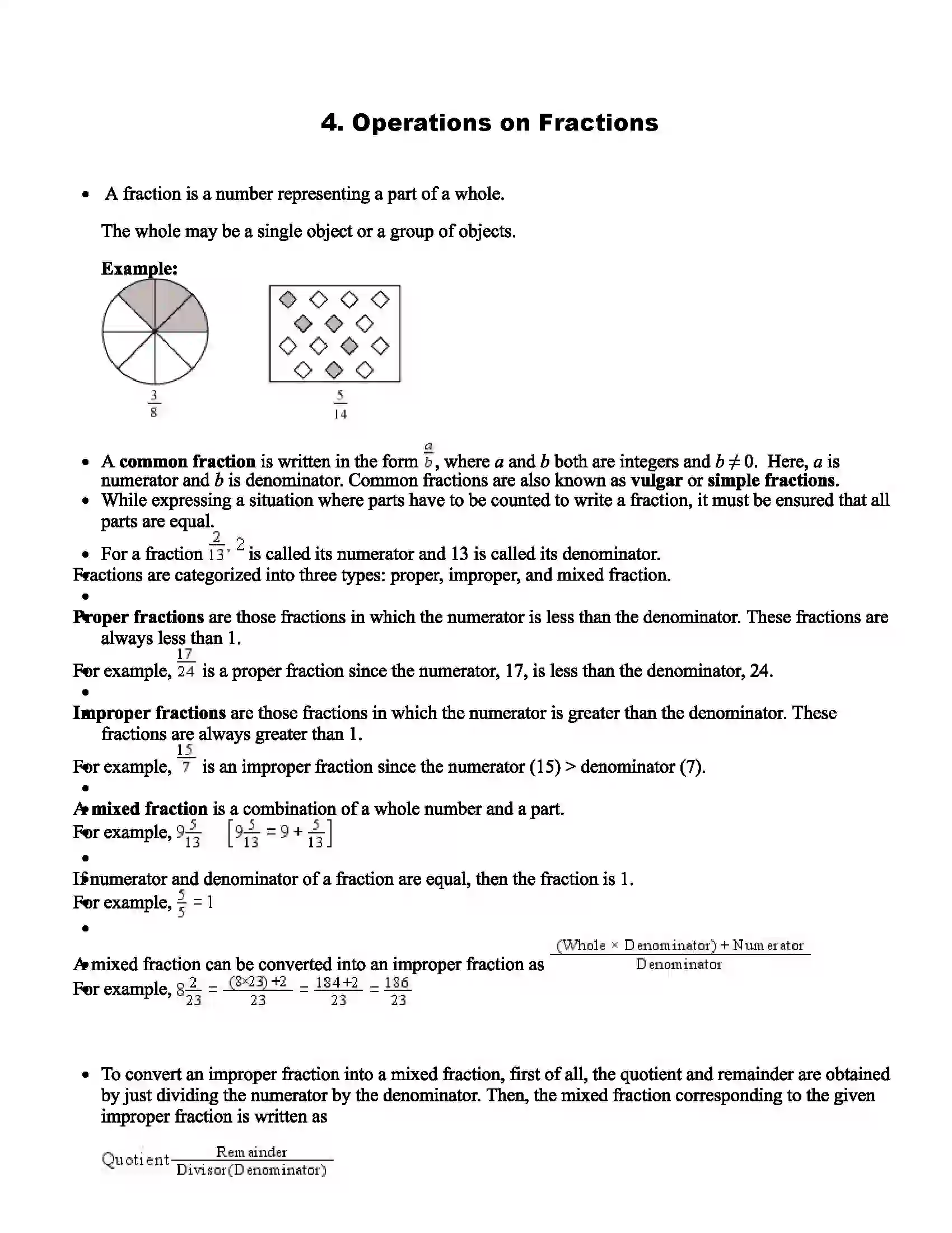 Maharashtra Board Class 6th Mathematics Operations on Fractions Revision Note 1