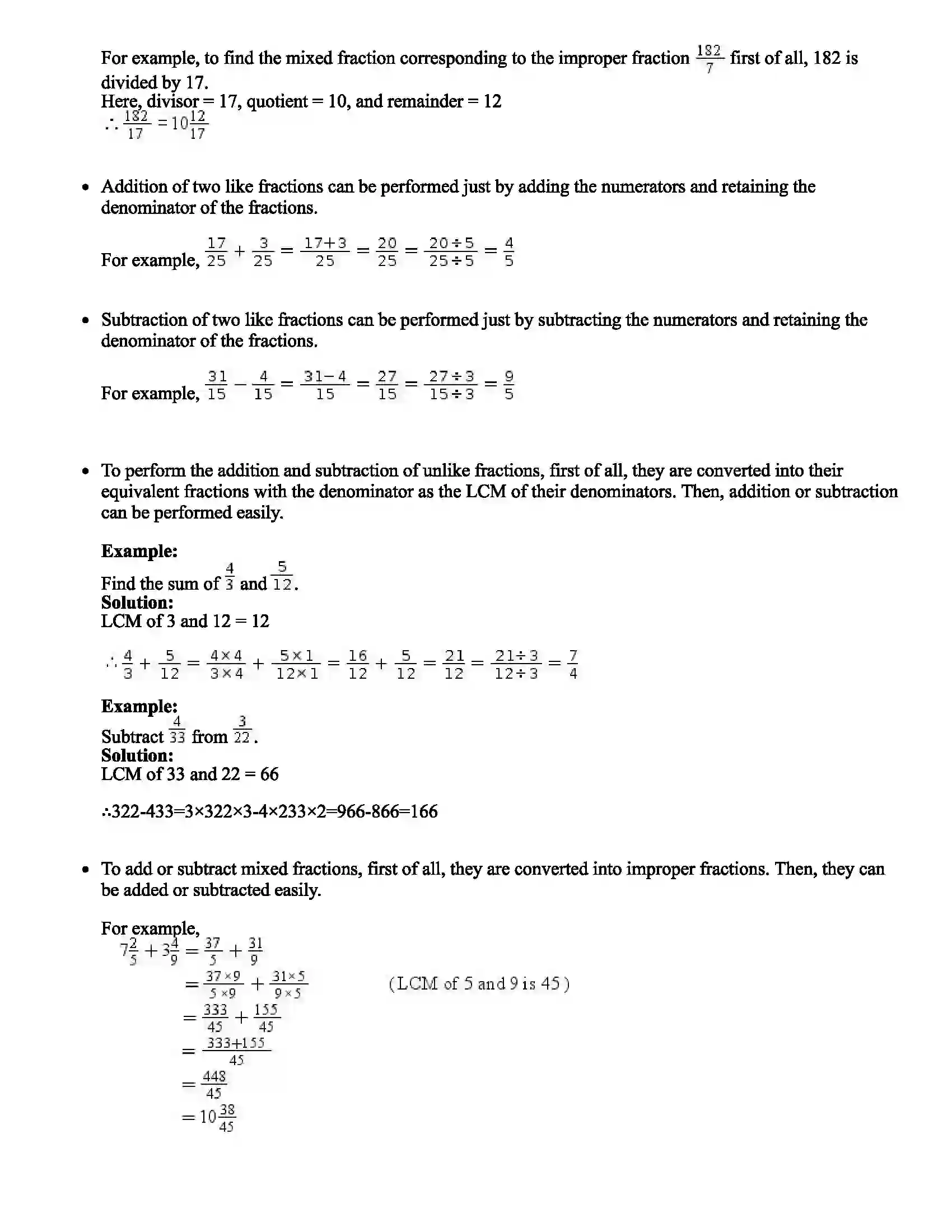 Maharashtra Board Class 6th Mathematics Operations on Fractions Revision Note 2