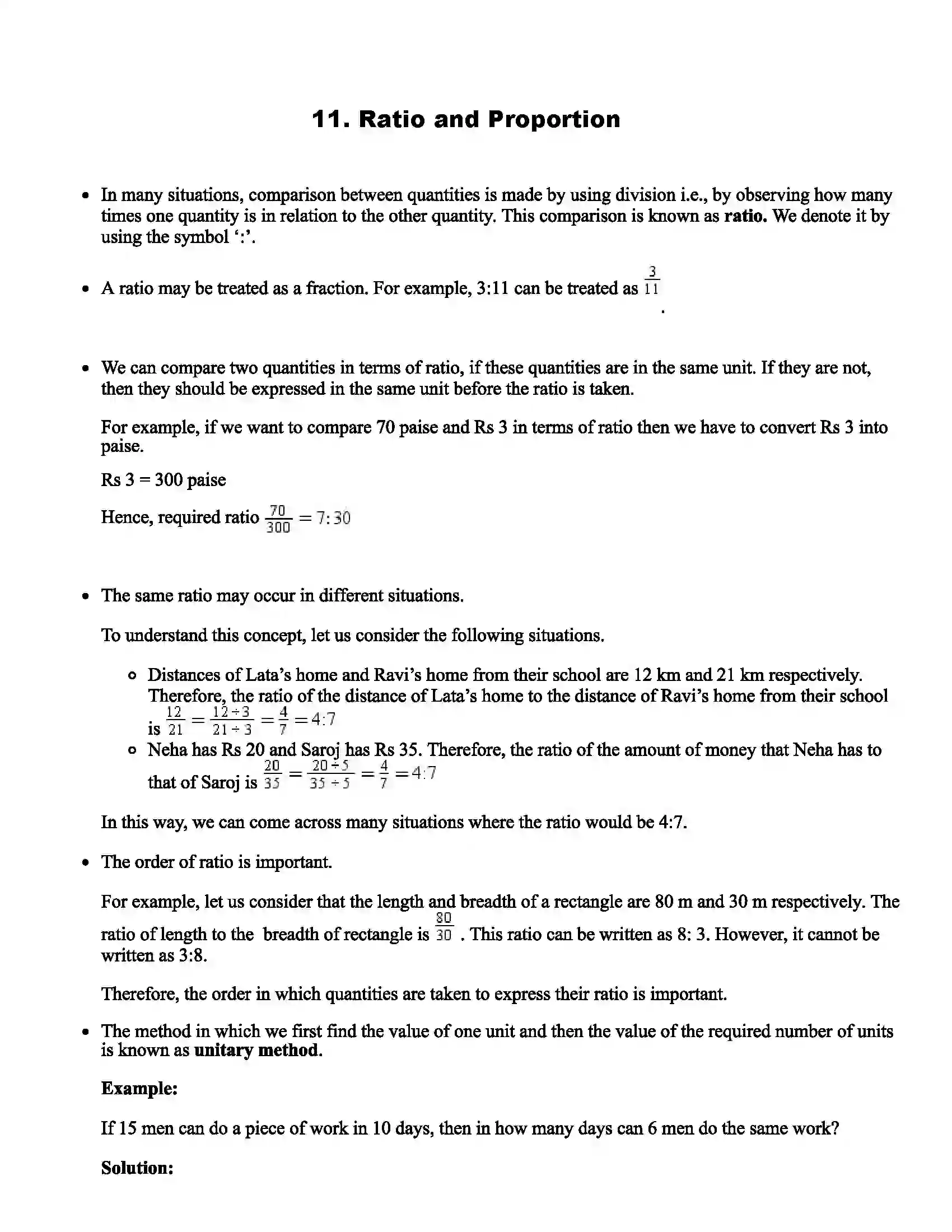Maharashtra Board Class 6th Mathematics Ratio and Proportion Revision Note 1