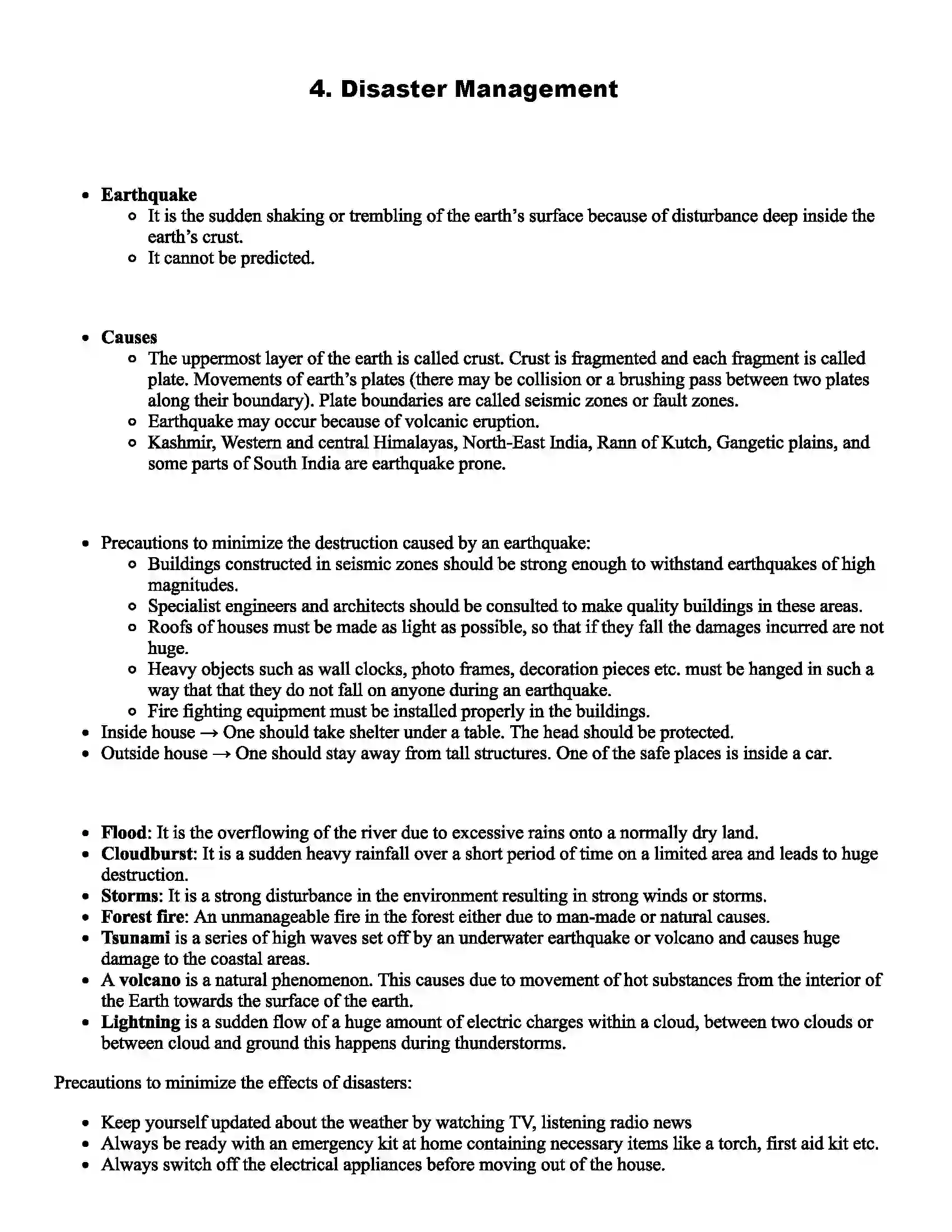 Maharashtra Board Class 6th Science Disaster Management Revision Note 1
