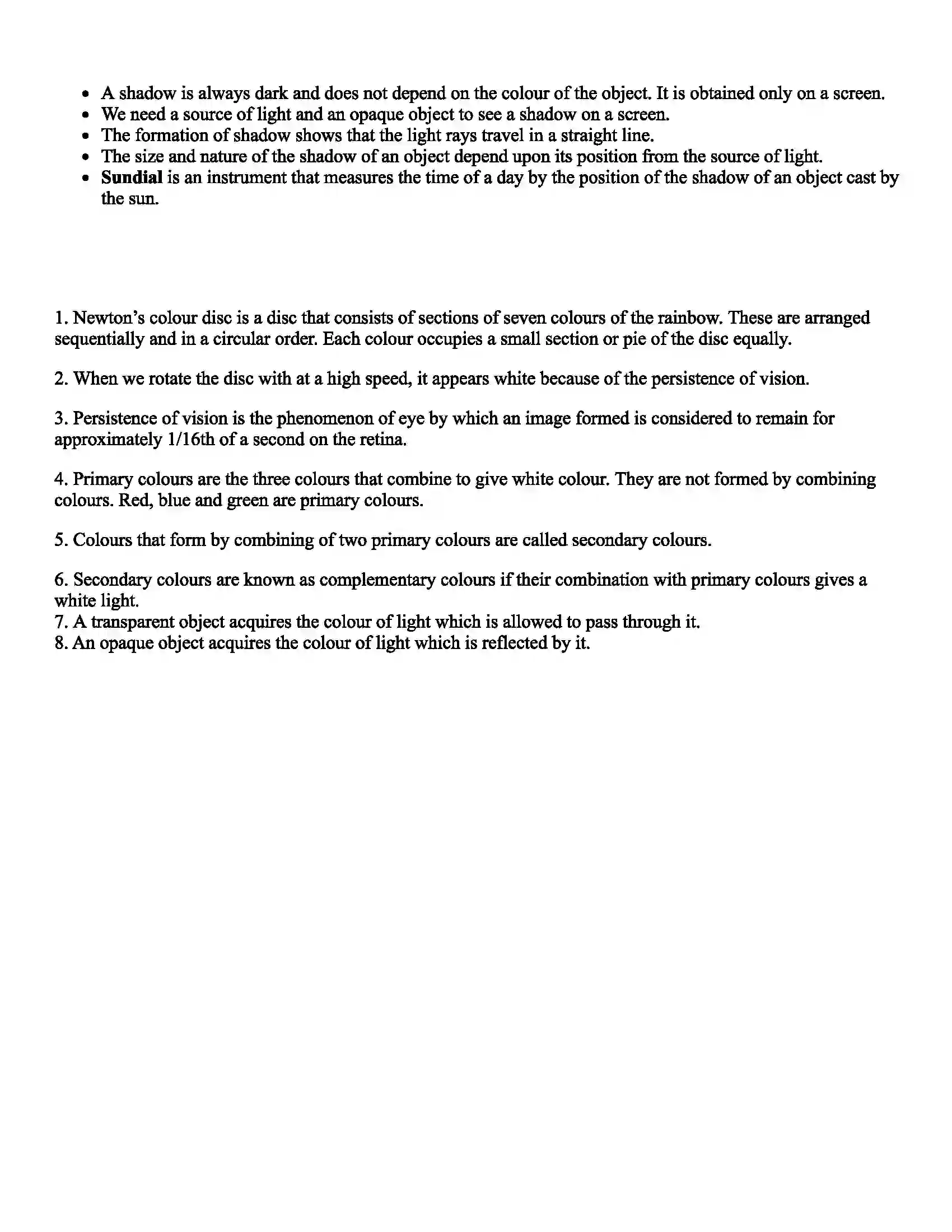 Maharashtra Board Class 6th Science Light and the Formation of Shadows Revision Note 2