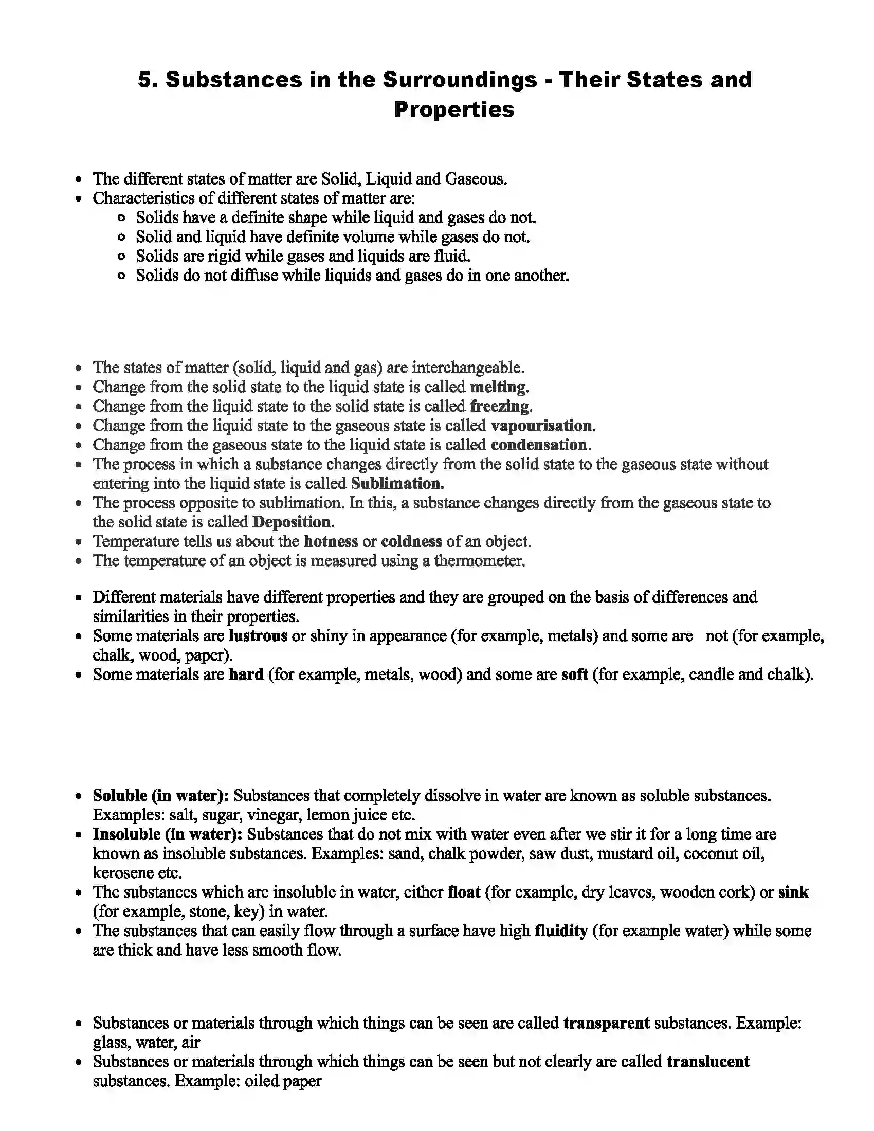Maharashtra Board Class 6th Science Substances in the Surroundings - Their States and Properties Revision Note 1