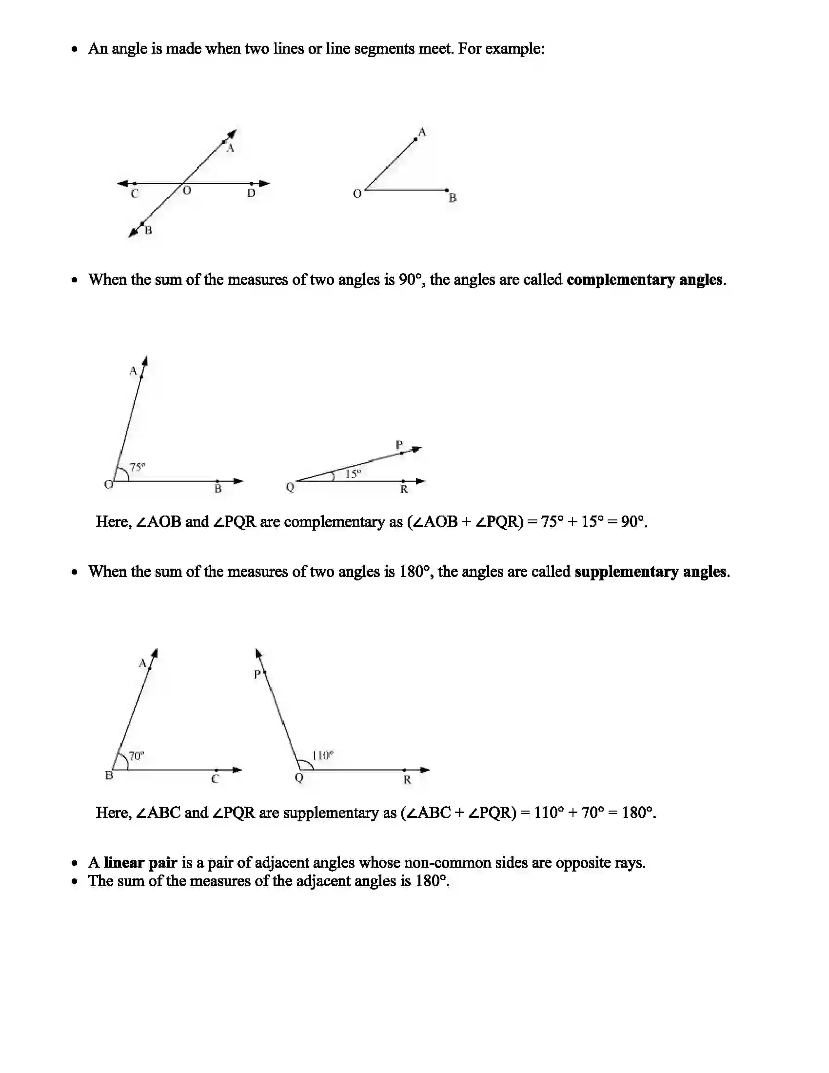 Maharashtra Board Class 7th Mathematics Angles and Pairs of Angles Revision Note 2