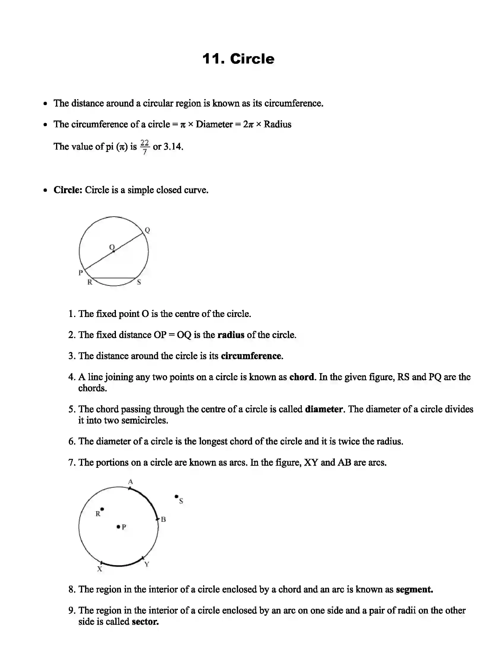 Maharashtra Board Class 7th Mathematics Circle Revision Note 1