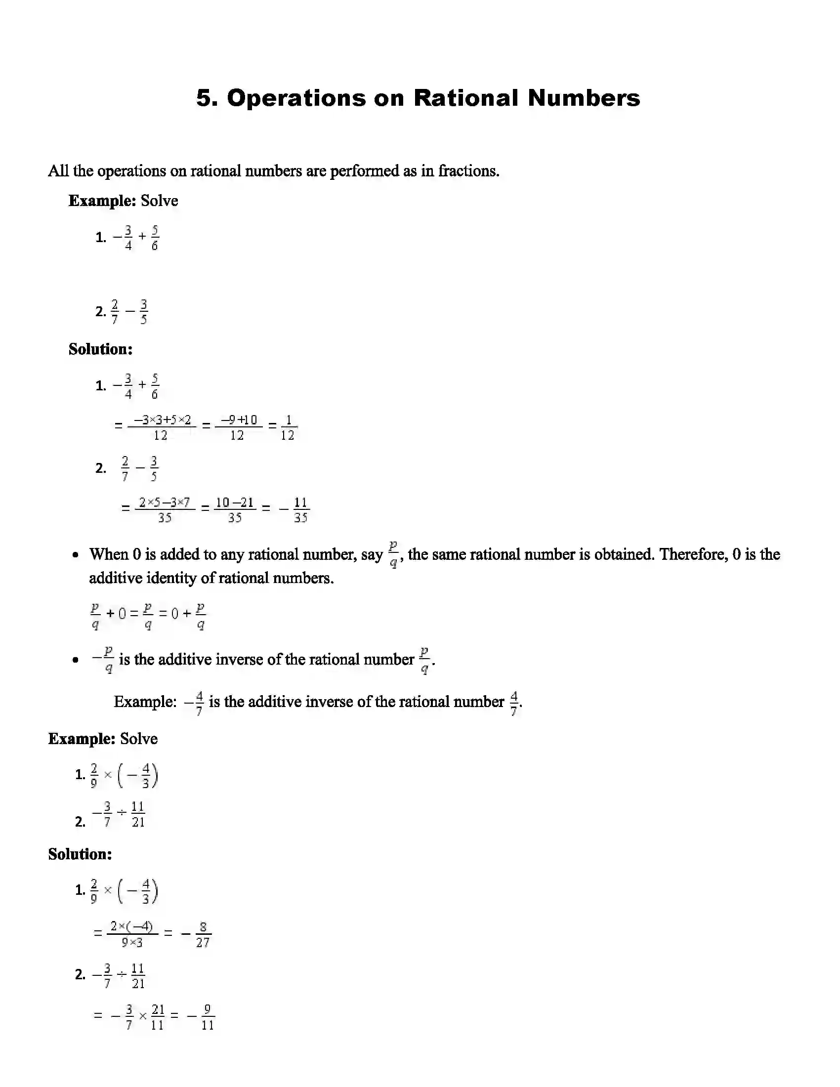 Maharashtra Board Class 7th Mathematics Operations on Rational Numbers Revision Note 1