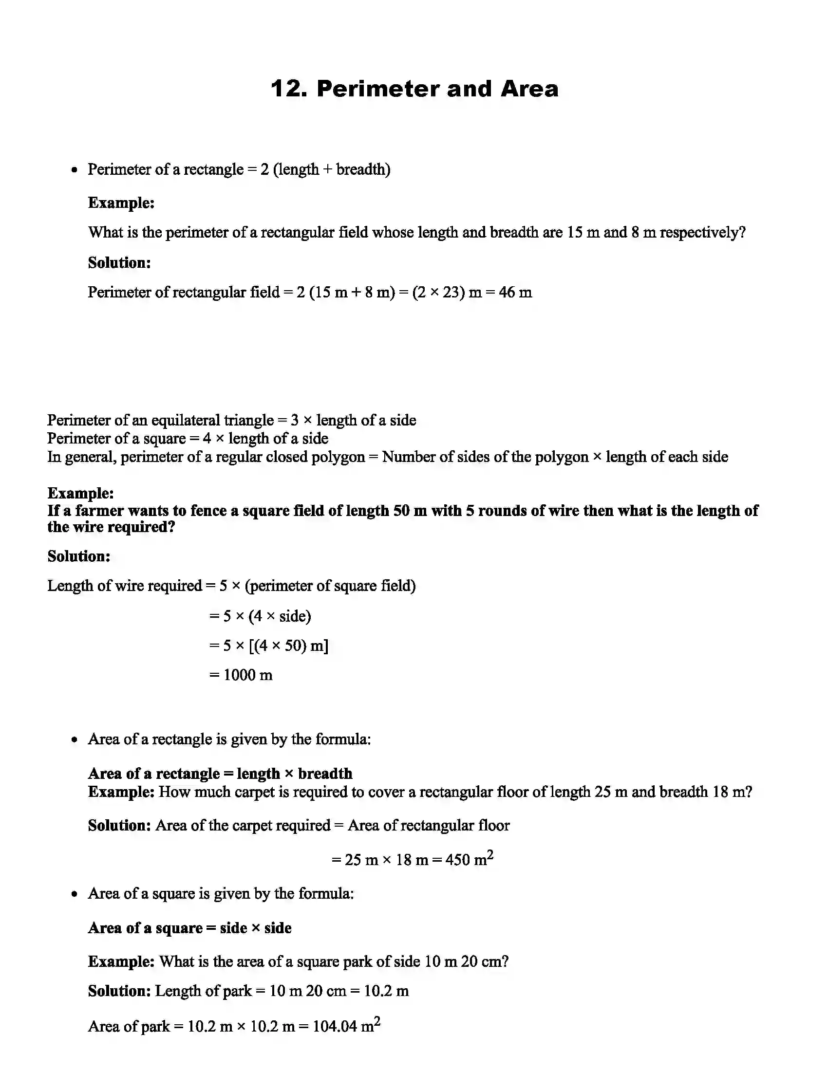 Maharashtra Board Class 7th Mathematics Perimeter and Area Revision Note 1
