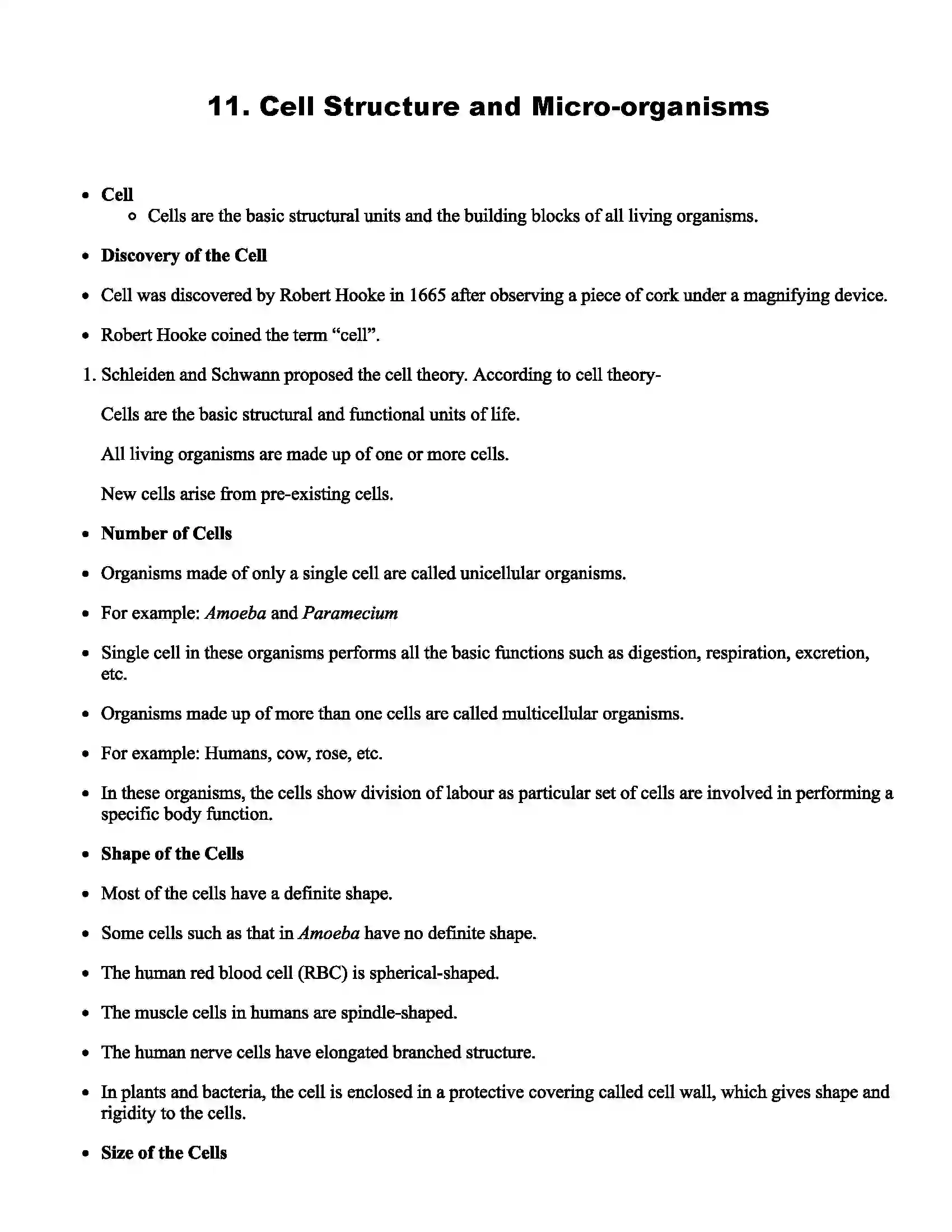Maharashtra Board Class 7th Science Cell Structure and Micro-organisms Revision Note 1