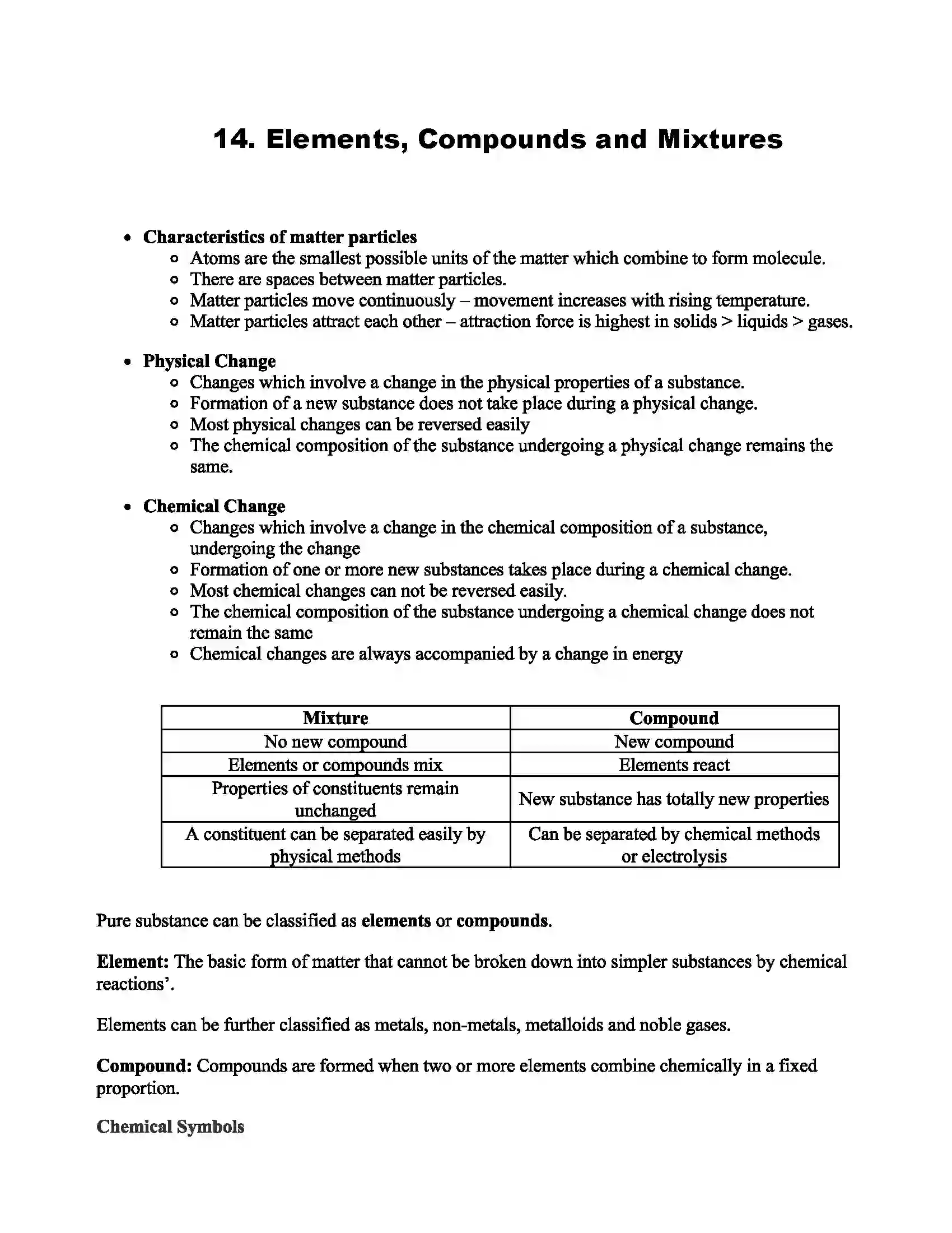 Maharashtra Board Class 7th Science Elements, Compounds and Mixtures Revision Note 1