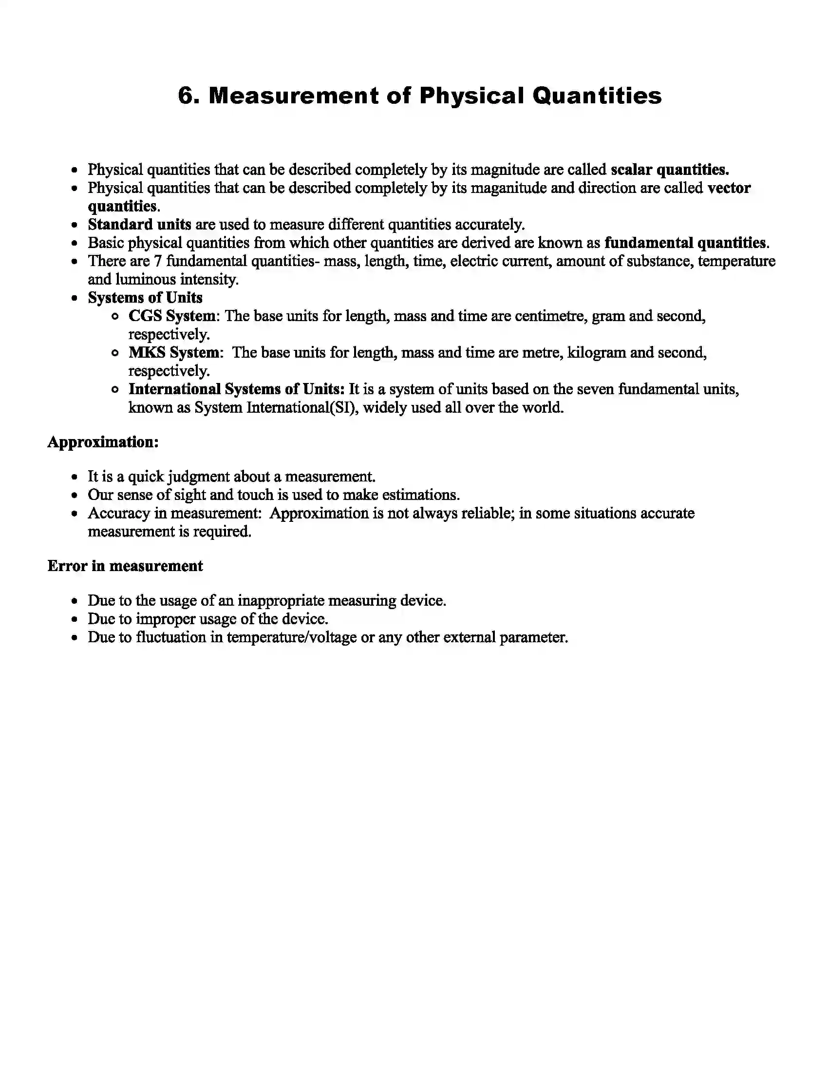 Maharashtra Board Class 7th Science Measurement of Physical Quantities Revision Note 1