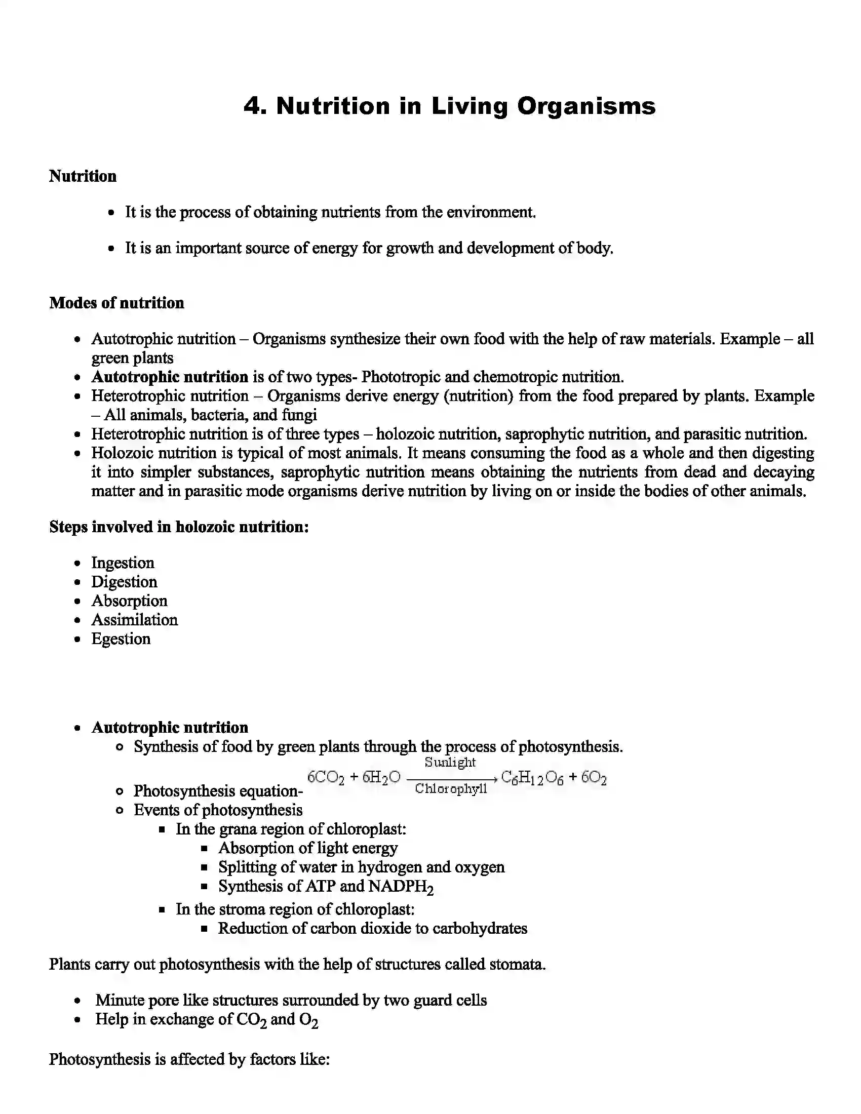 Maharashtra Board Class 7th Science Nutrition in Living Organisms Revision Note 1