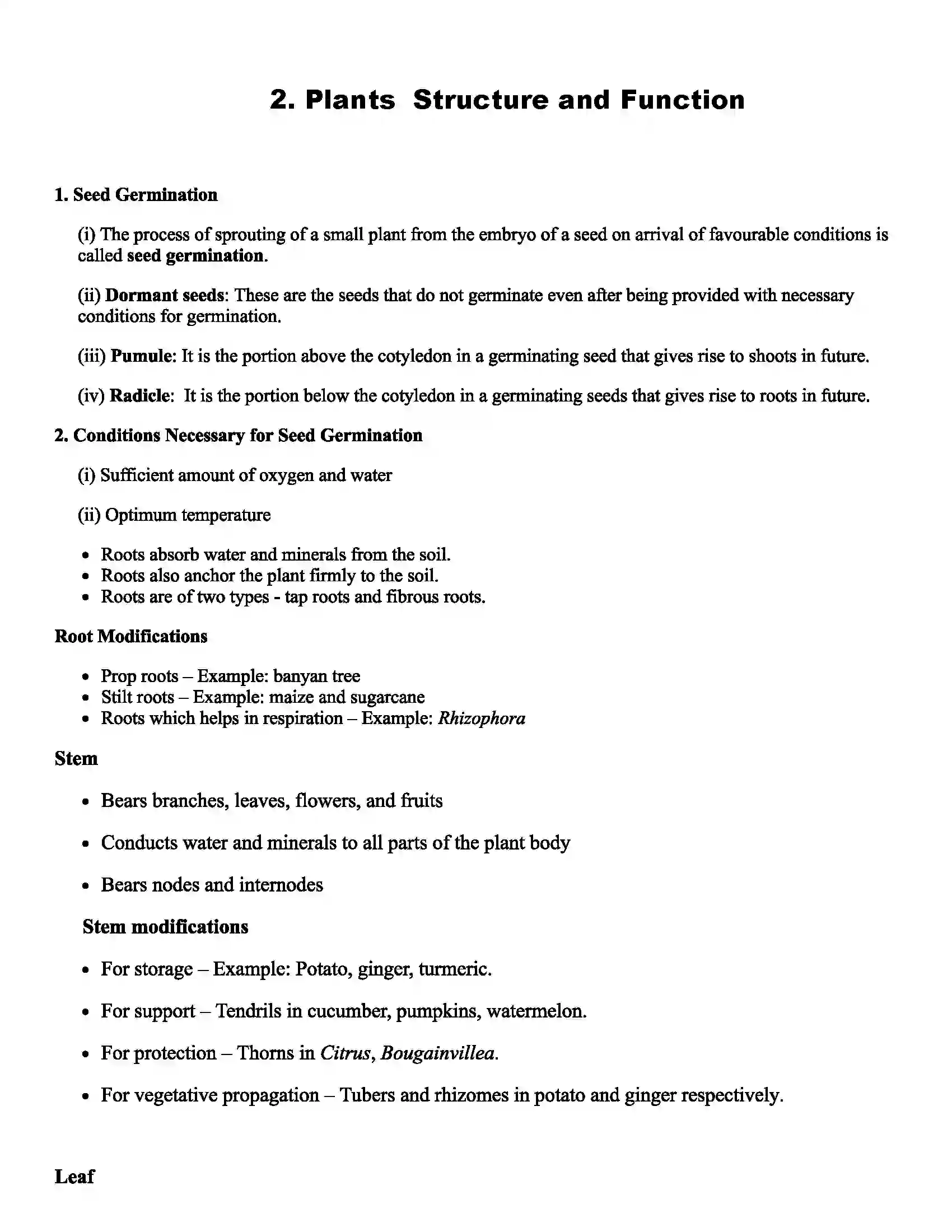 Maharashtra Board Class 7th Science Plants Structure and Function Revision Note 1