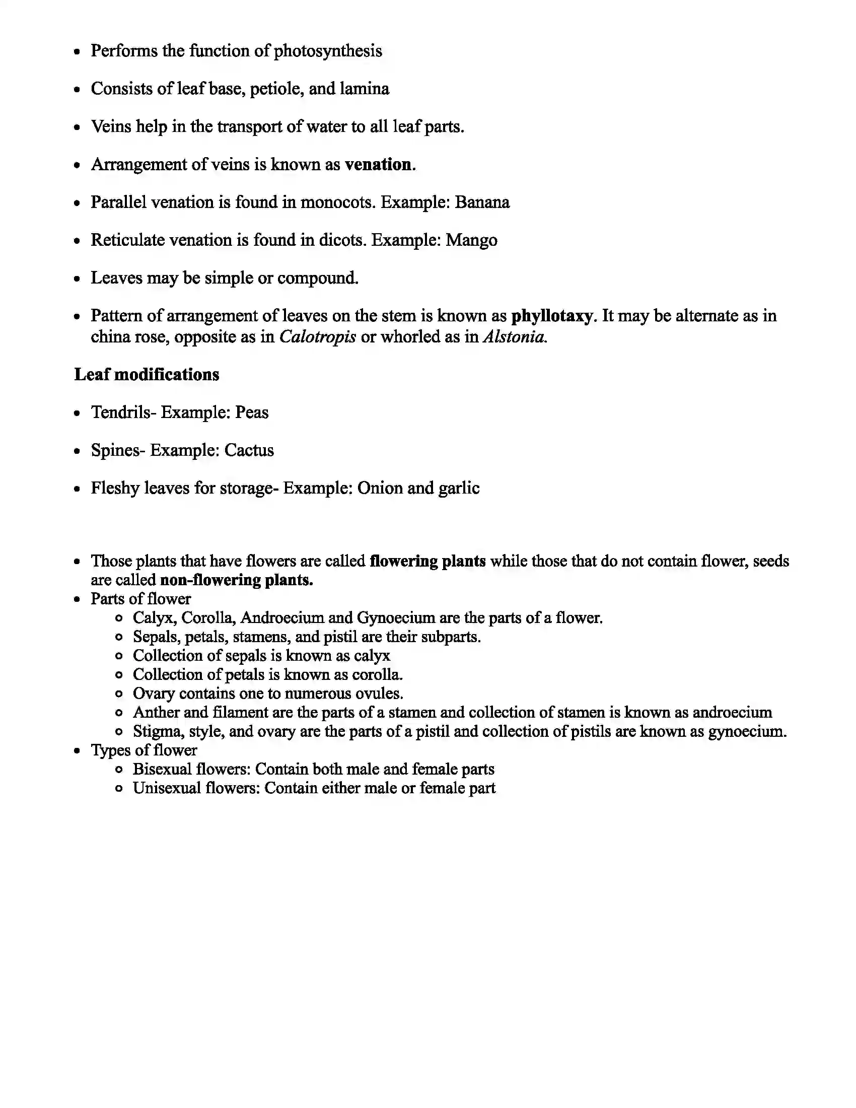 Maharashtra Board Class 7th Science Plants Structure and Function Revision Note 2