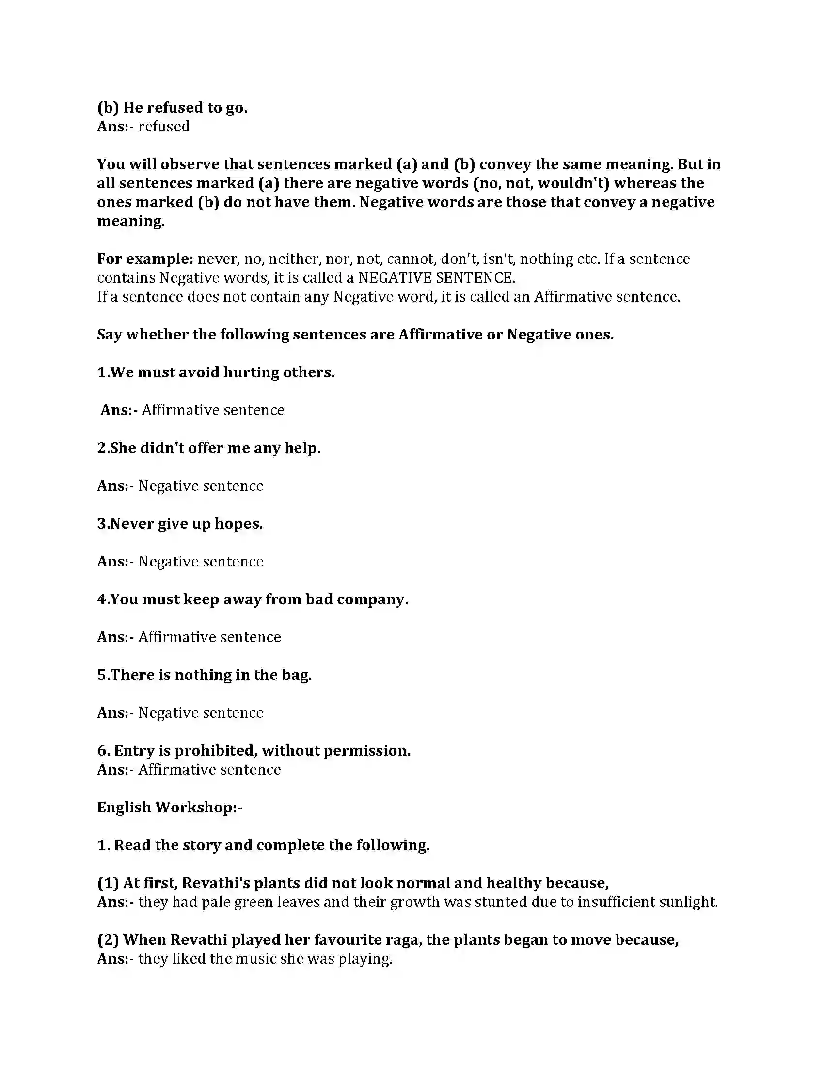 Maharashtra Board Class 8th English Bal Bharti 1.4 Revathis Musical Plants Revision Note 2